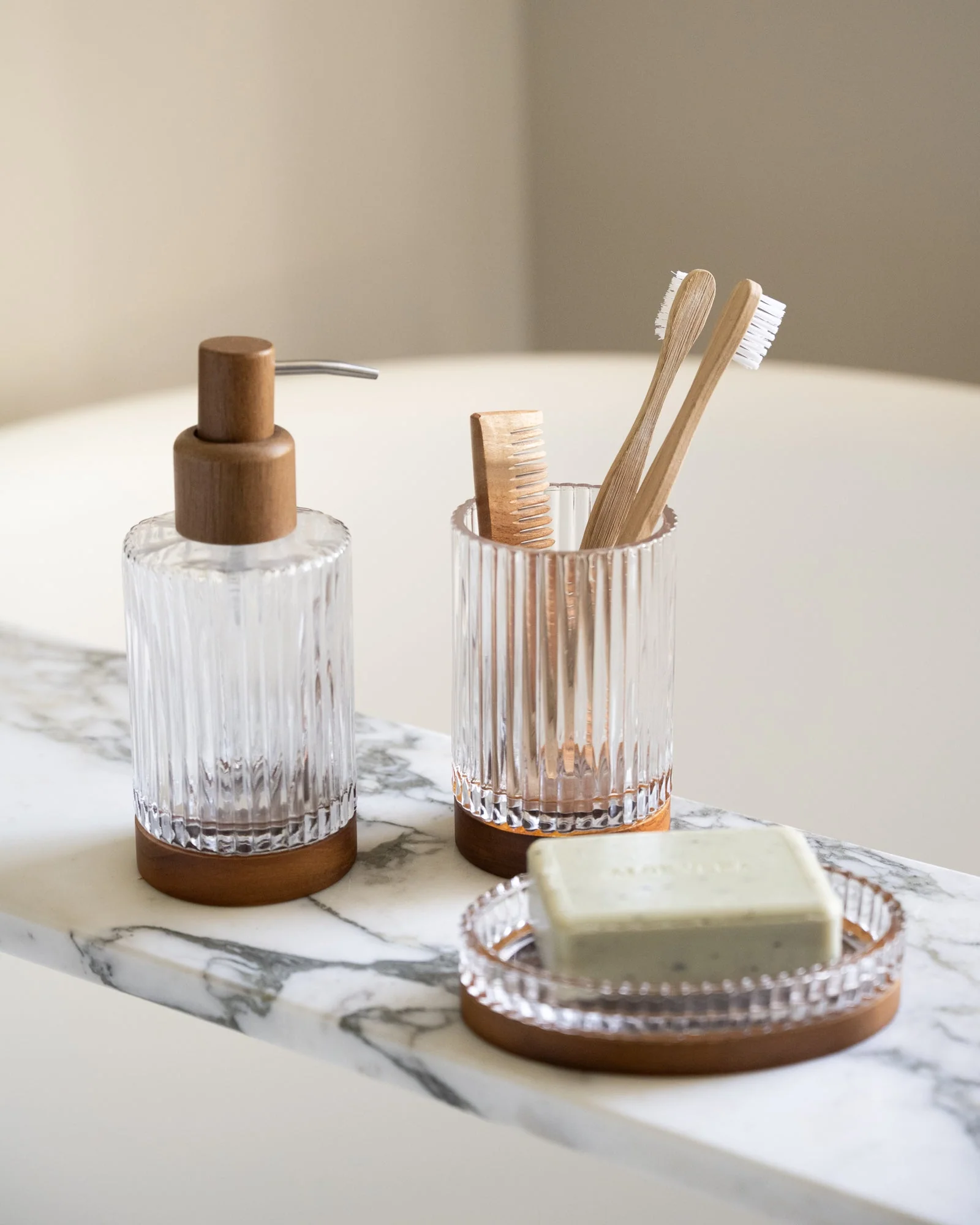 Zeepdispenser Acacia Wood Glass