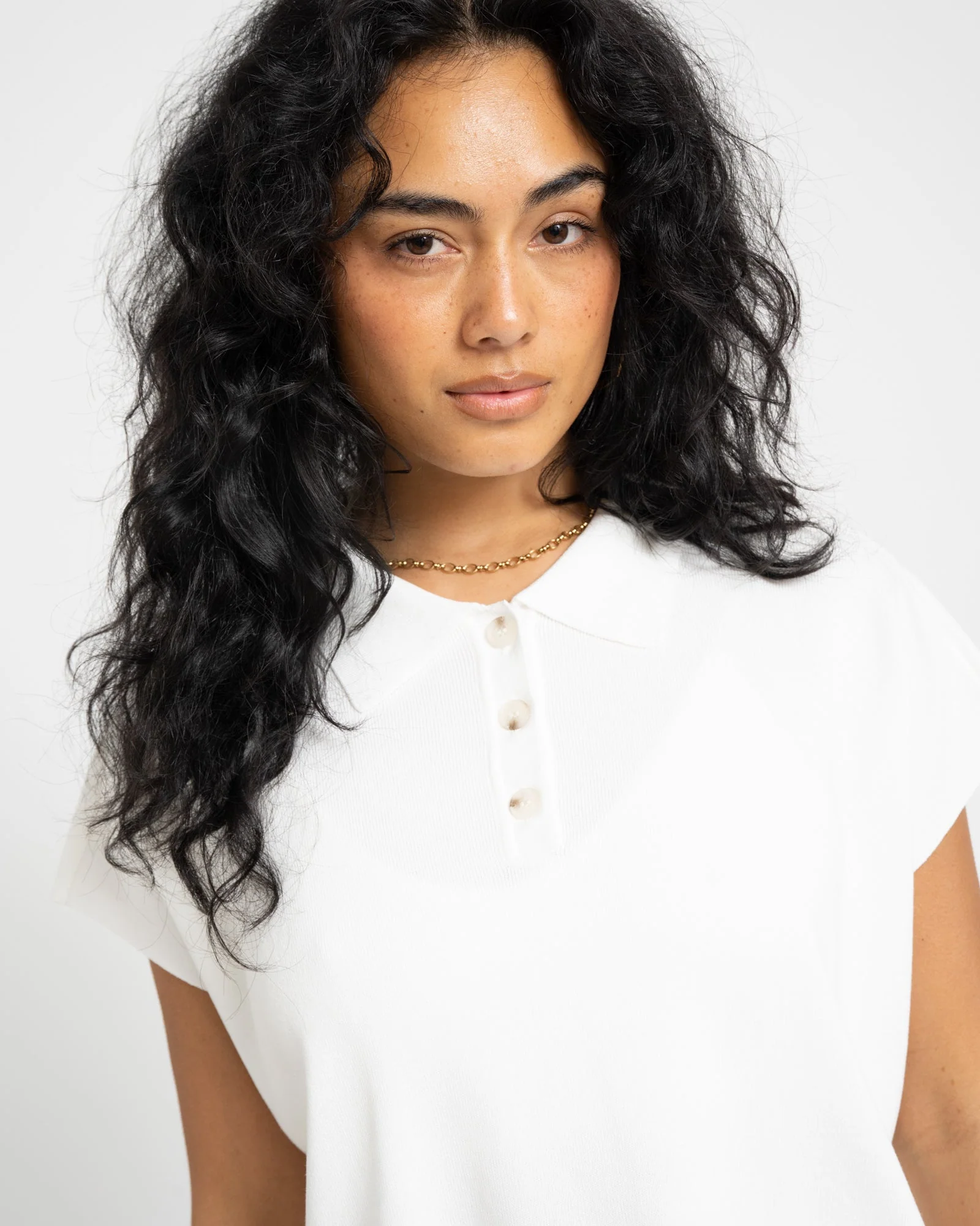 Aware Alice Polo Knit Top Snow White - Image 4