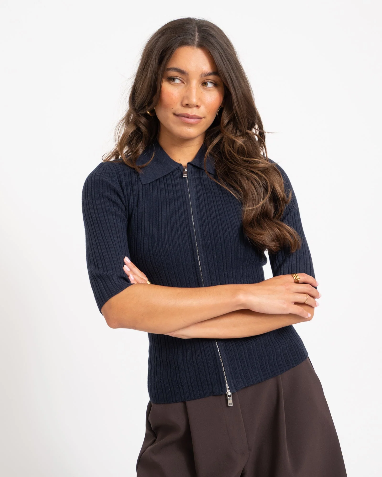Hanna Zip Knit Cardigan Night Sky