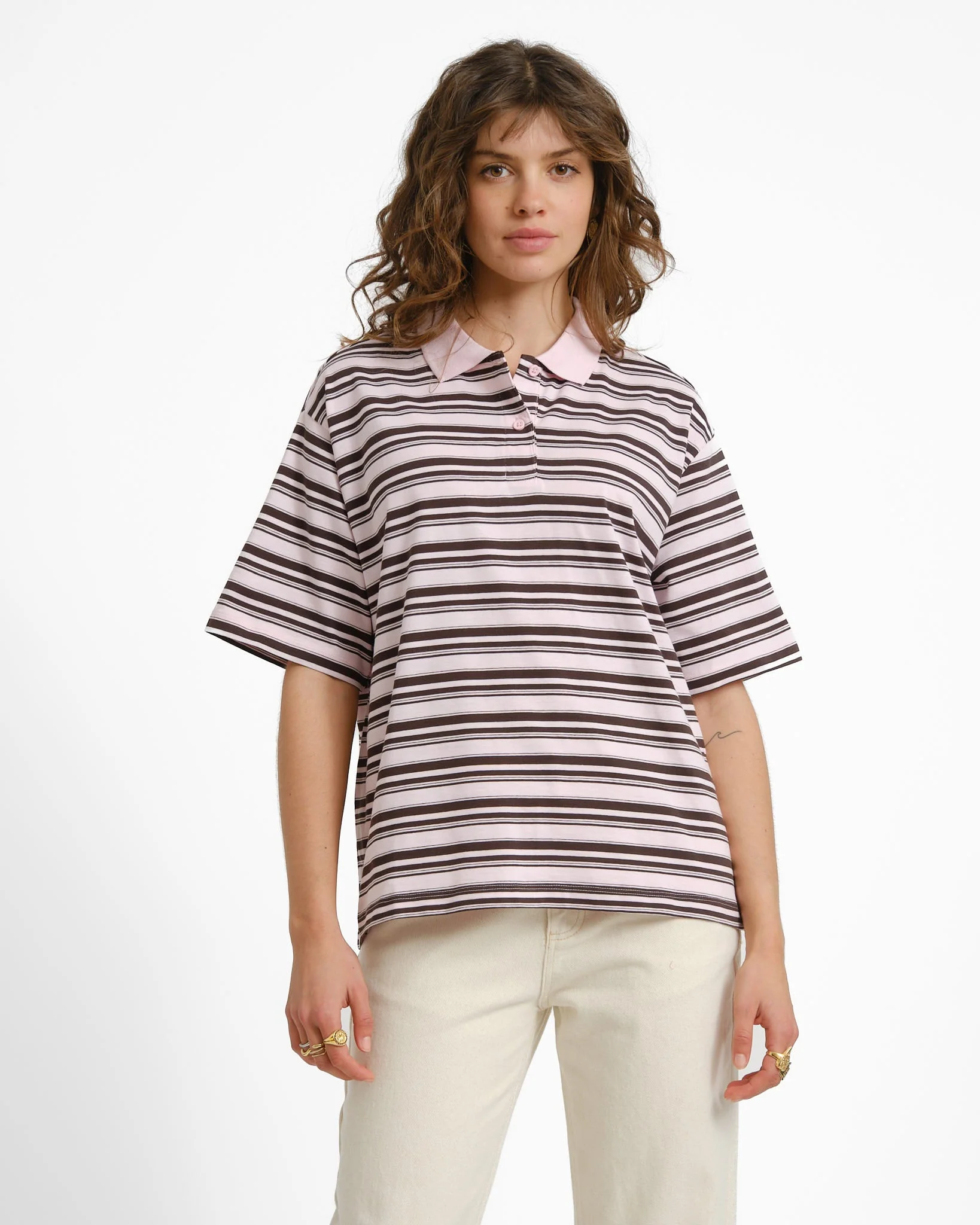 Aware Maren Polo Top Parfait Pink Chocolate Brown - Image 3