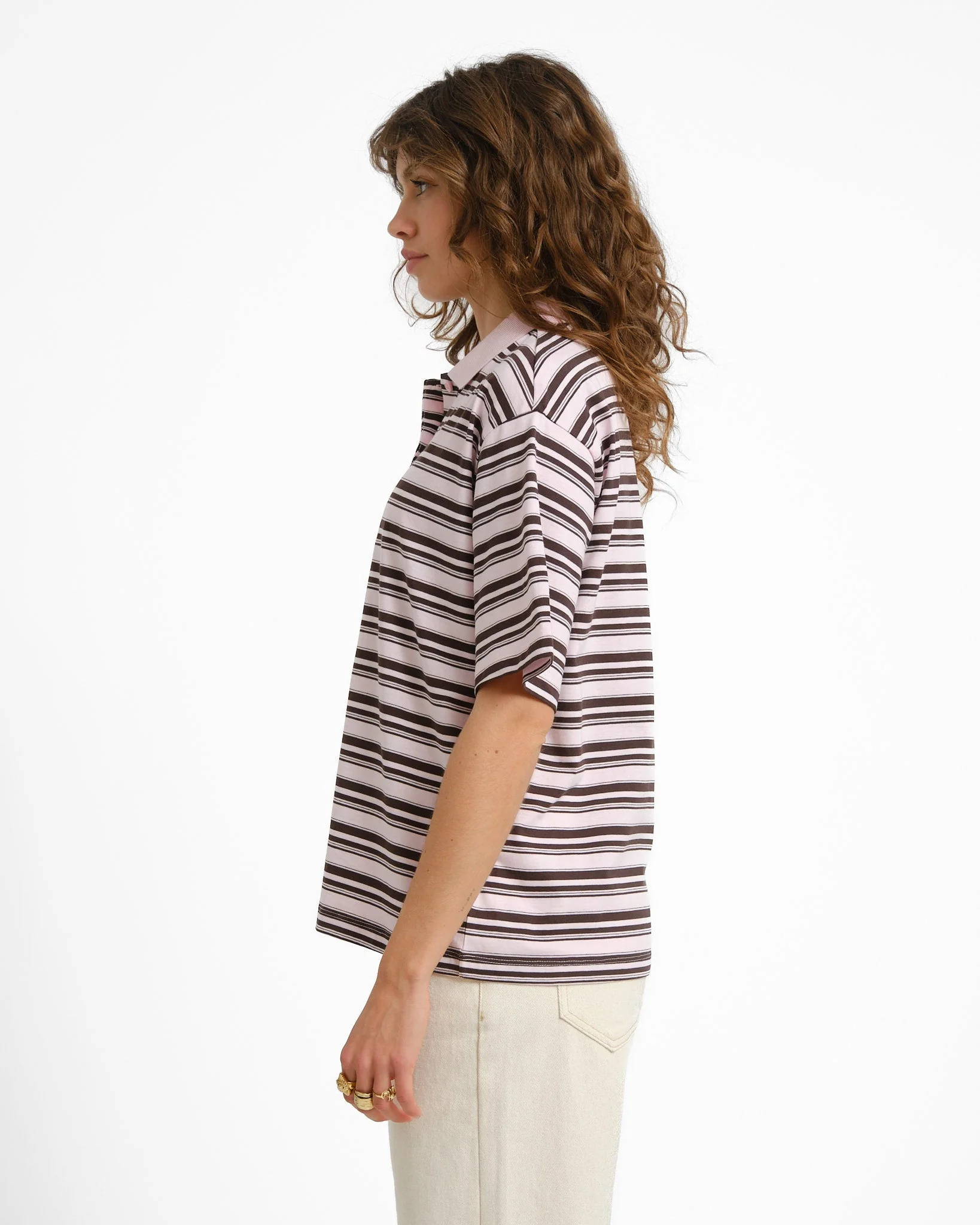 Aware Maren Polo Top Parfait Pink Chocolate Brown - Image 4