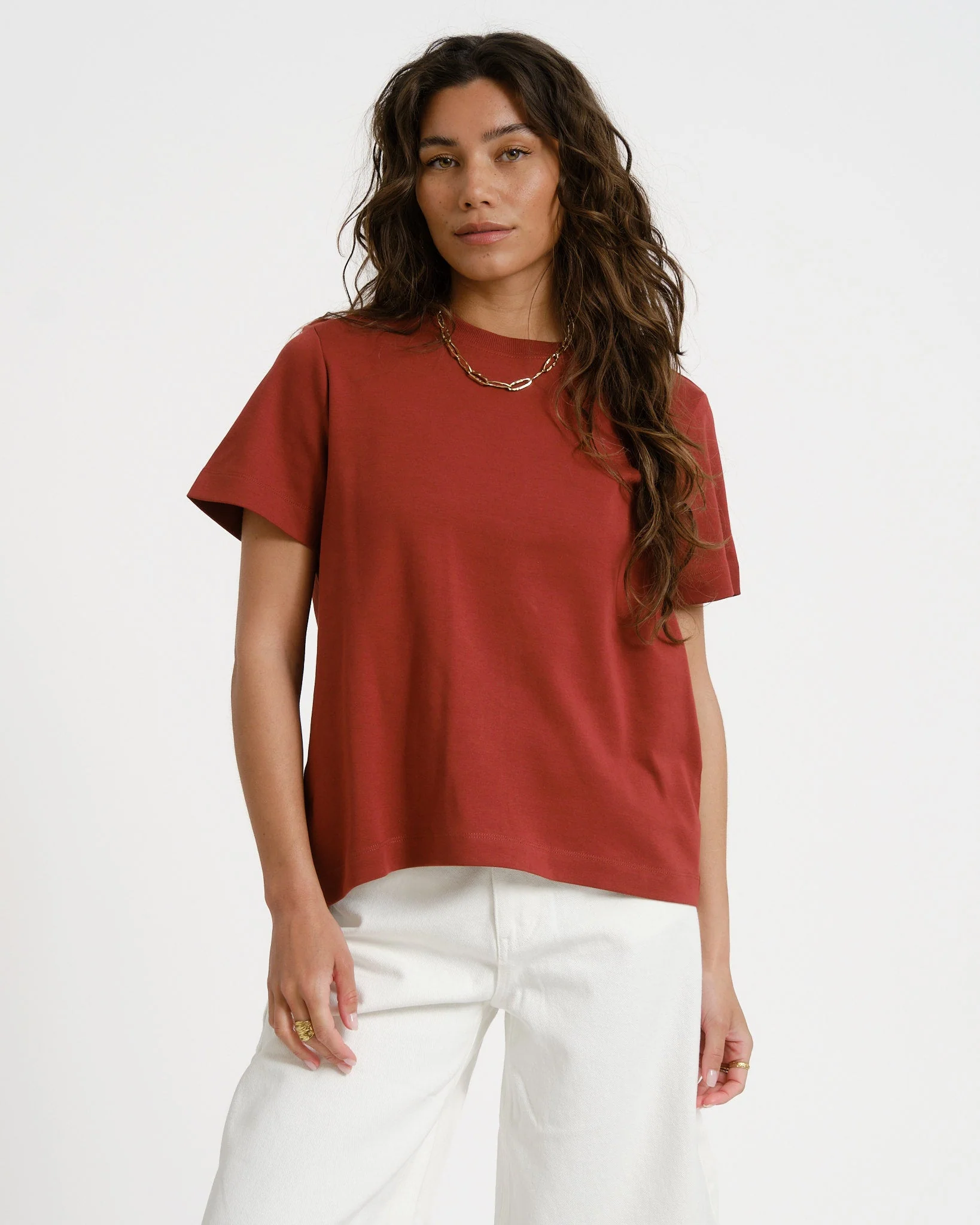 Aware Naima O-Neck T-Shirt Russet Brown - Image 3