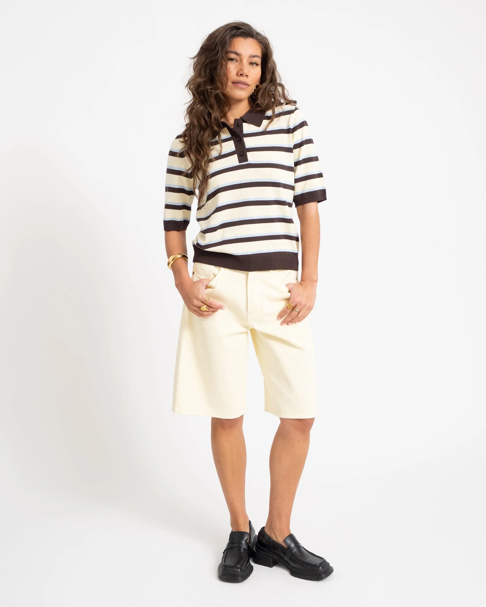 Aware Knit Polo Top Chocolate Brown White - Image 2