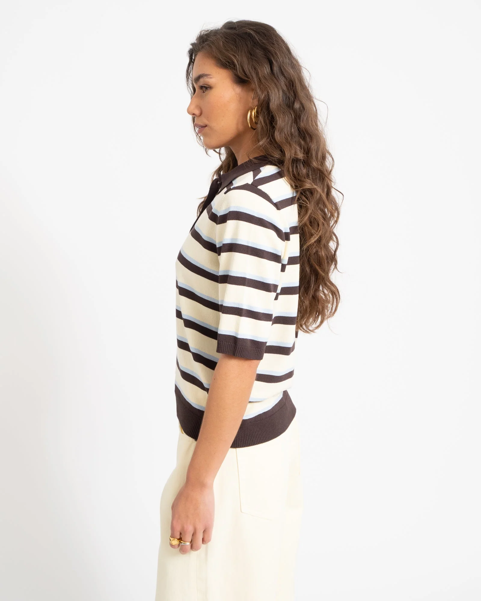 Aware Knit Polo Top Chocolate Brown White - Image 4