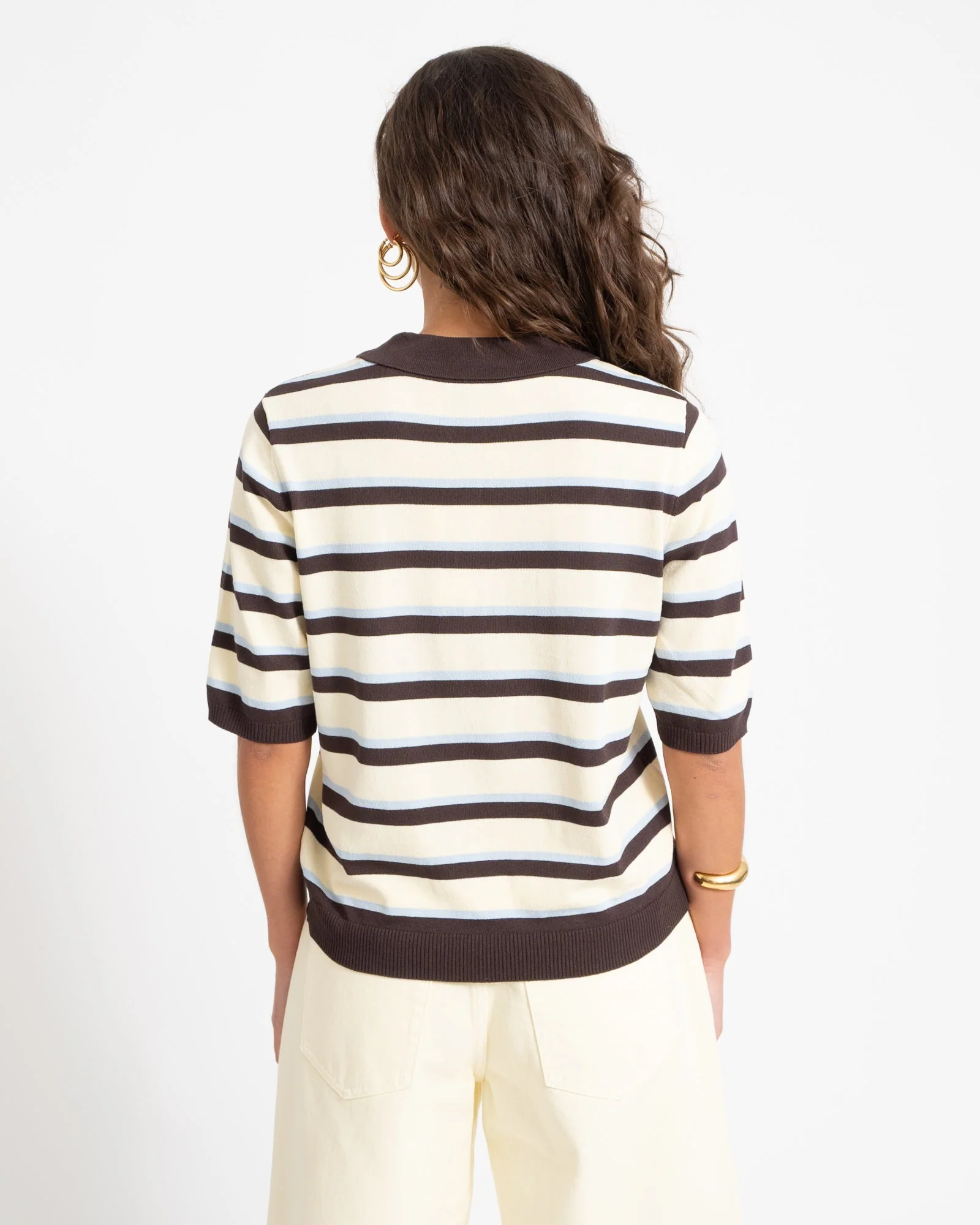 Aware Knit Polo Top Chocolate Brown White - Image 5