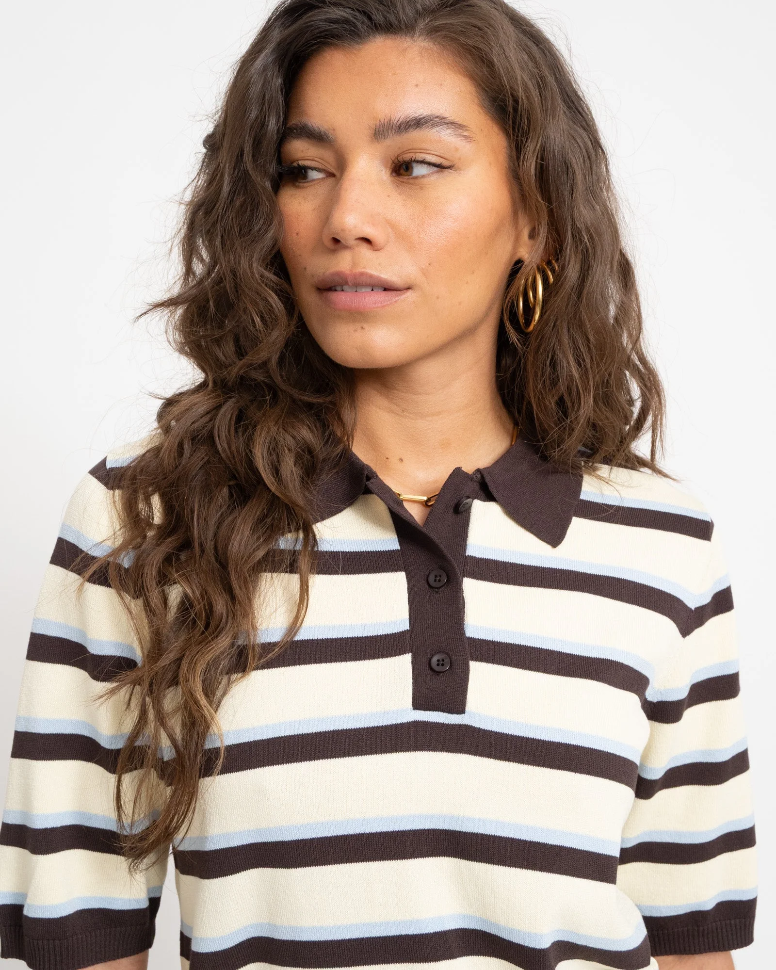 Aware Knit Polo Top Chocolate Brown White - Image 6