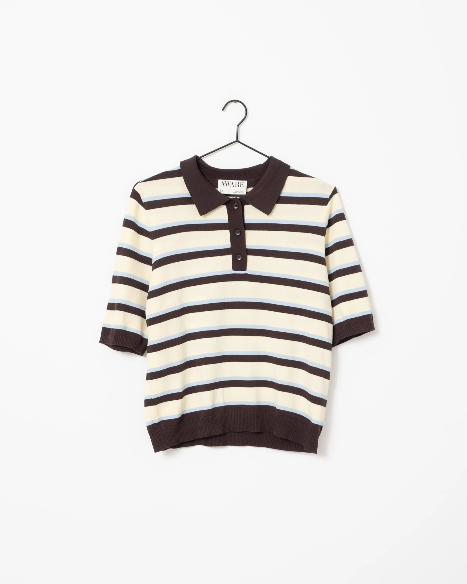Aware Knit Polo Top Chocolate Brown White - Image 7