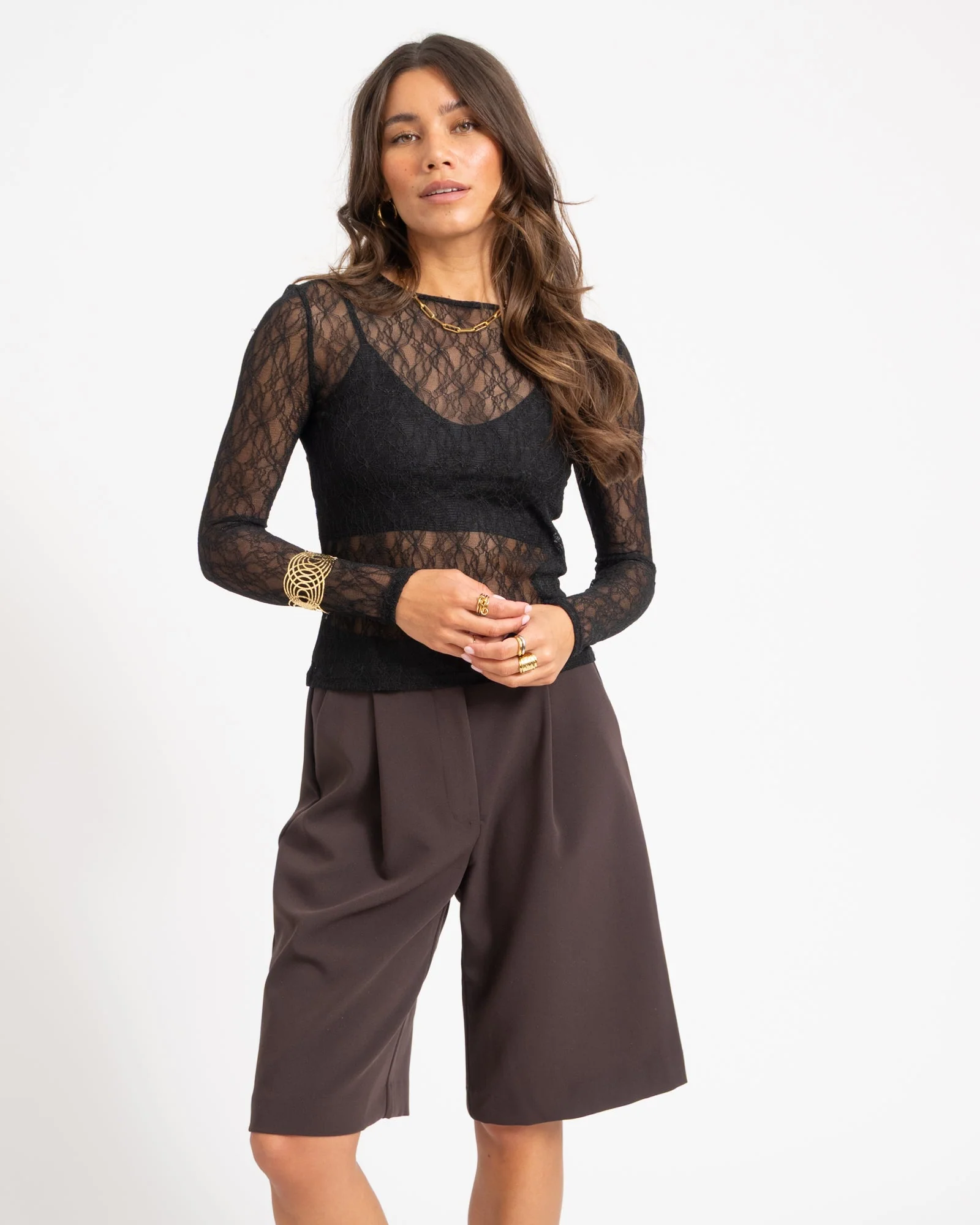 Aware Tessy O-Neck Lace Top Black