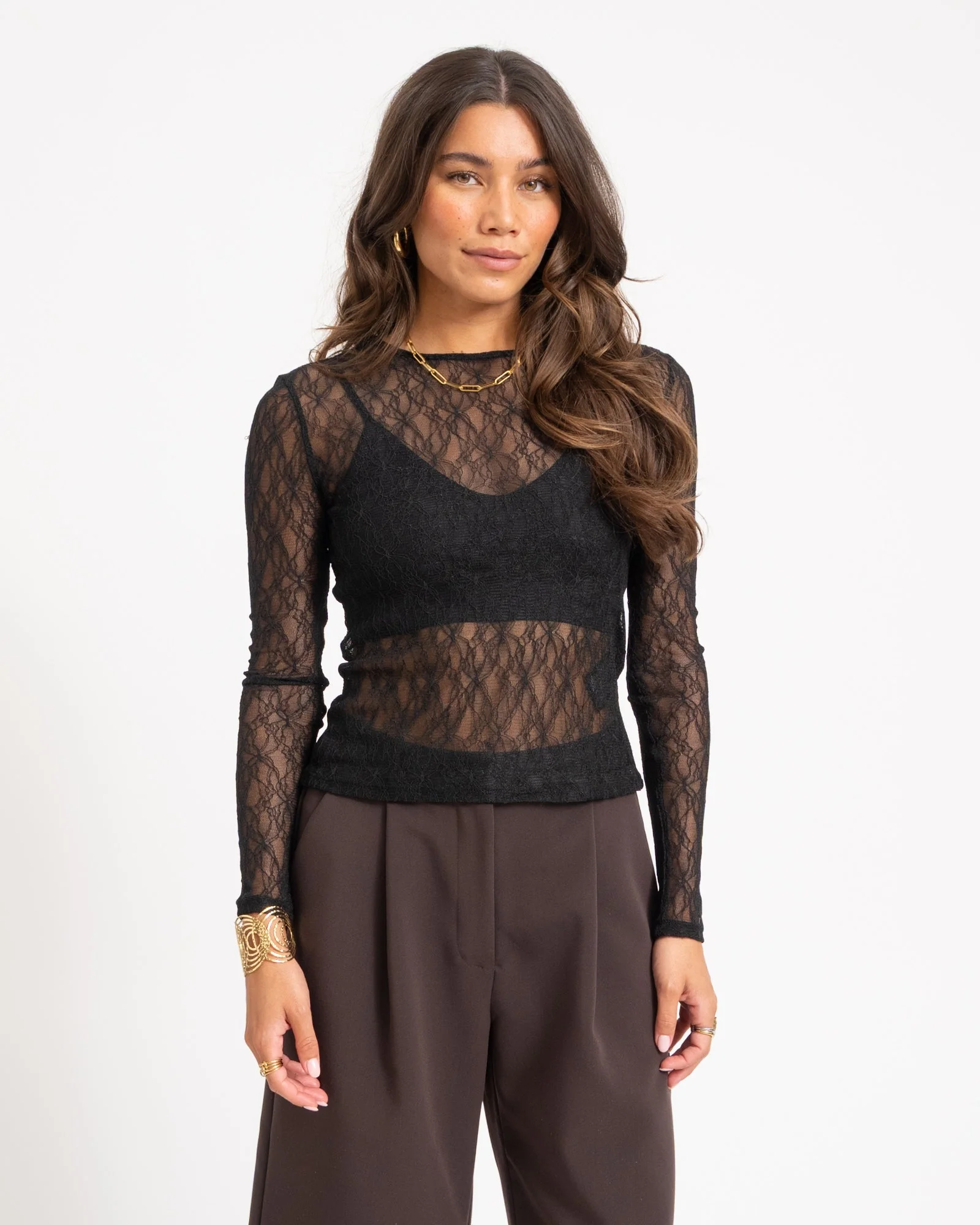 Aware Tessy O-Neck Lace Top Black - Image 2