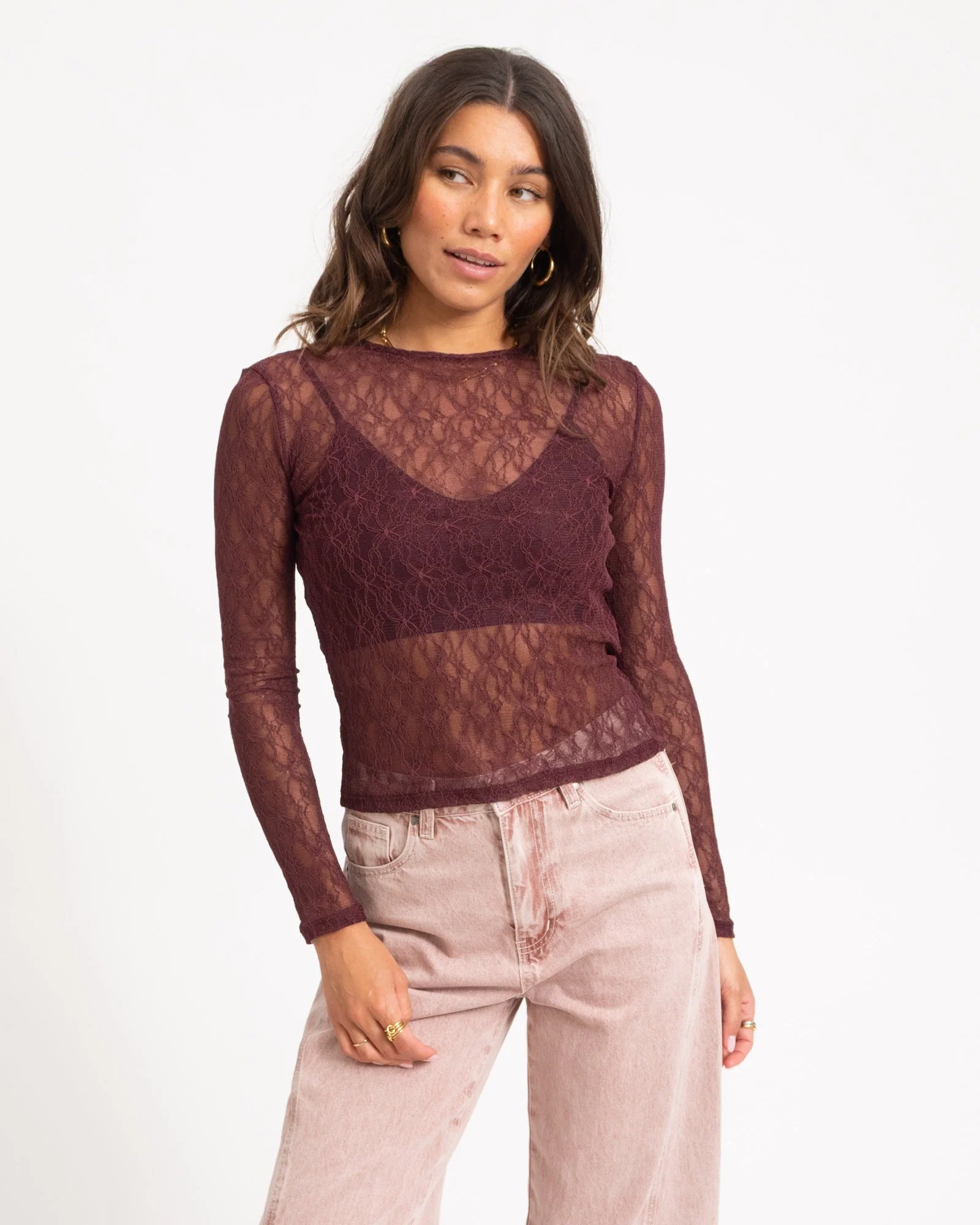 Aware Tessy O-Neck Lace Top Catawba Grape