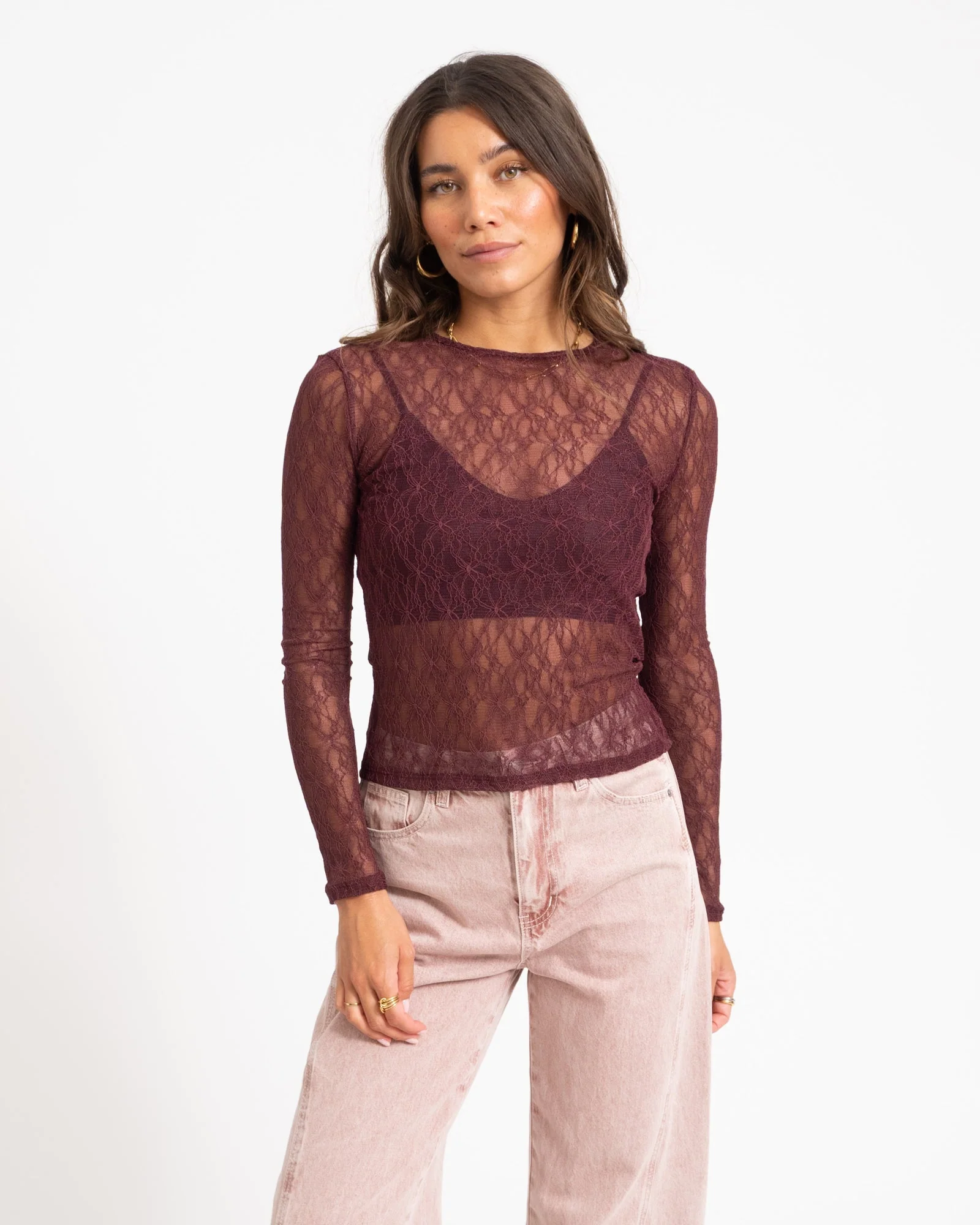 Aware Tessy O-Neck Lace Top Catawba Grape - Image 3
