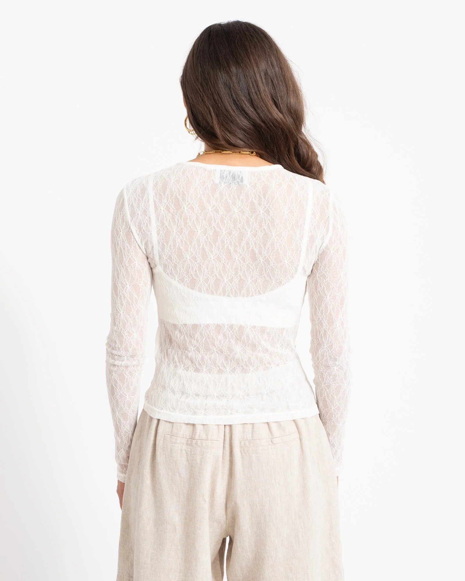 Aware Tessy O-Neck Lace Top Snow White - Image 4