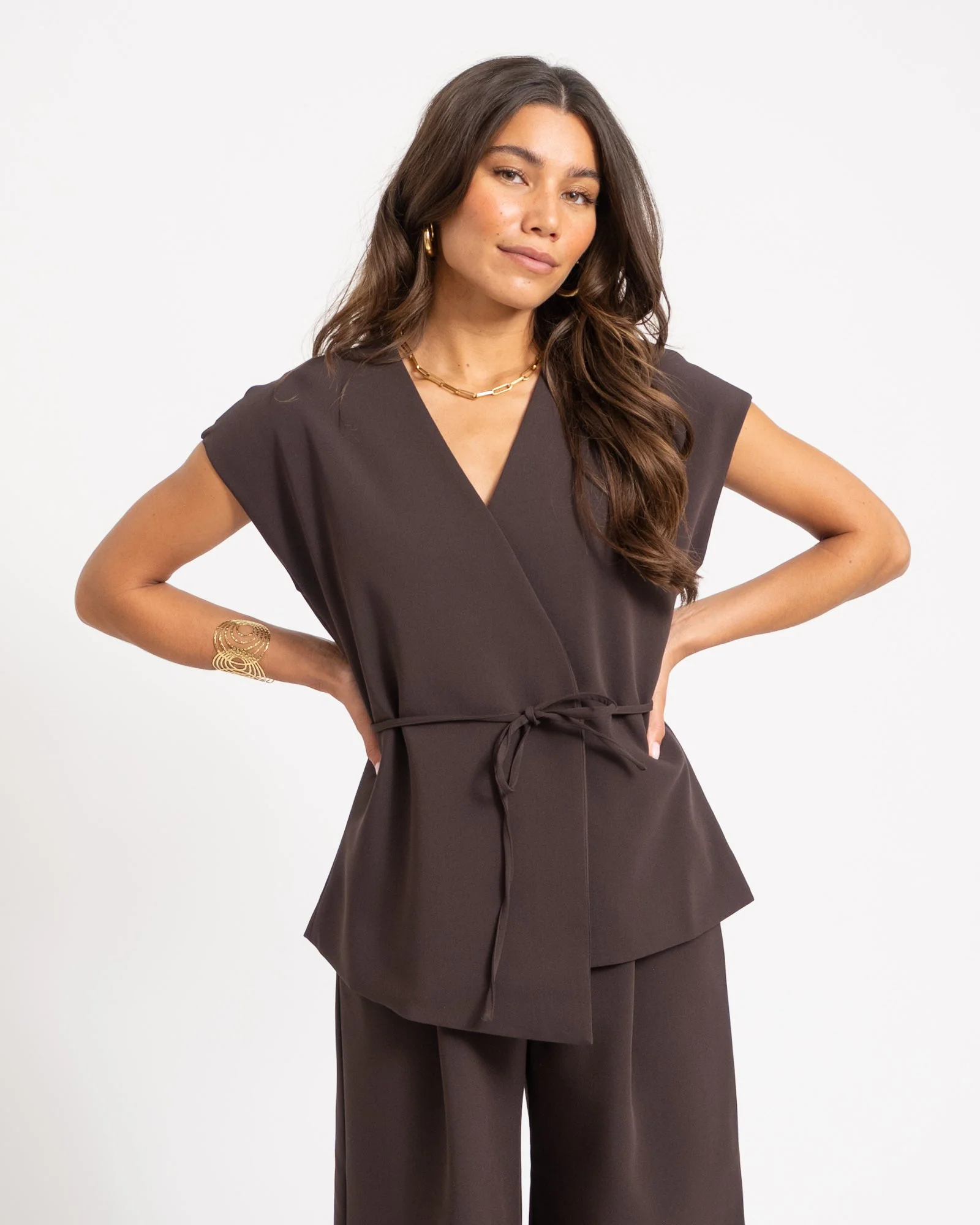 Vannah V-Neck Midi Waistcoat Bruin