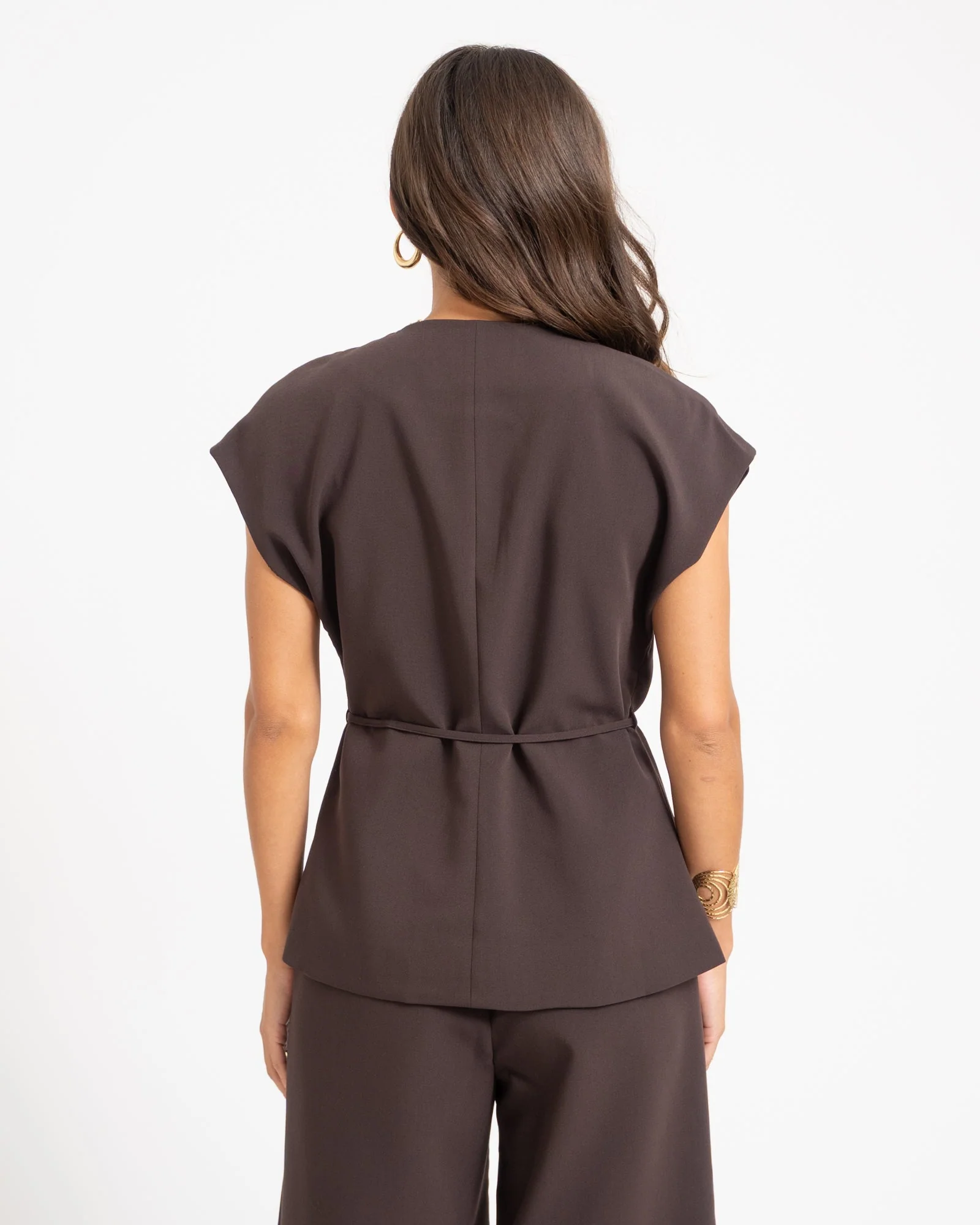 Vannah V-Neck Midi Waistcoat Bruin - Image 6