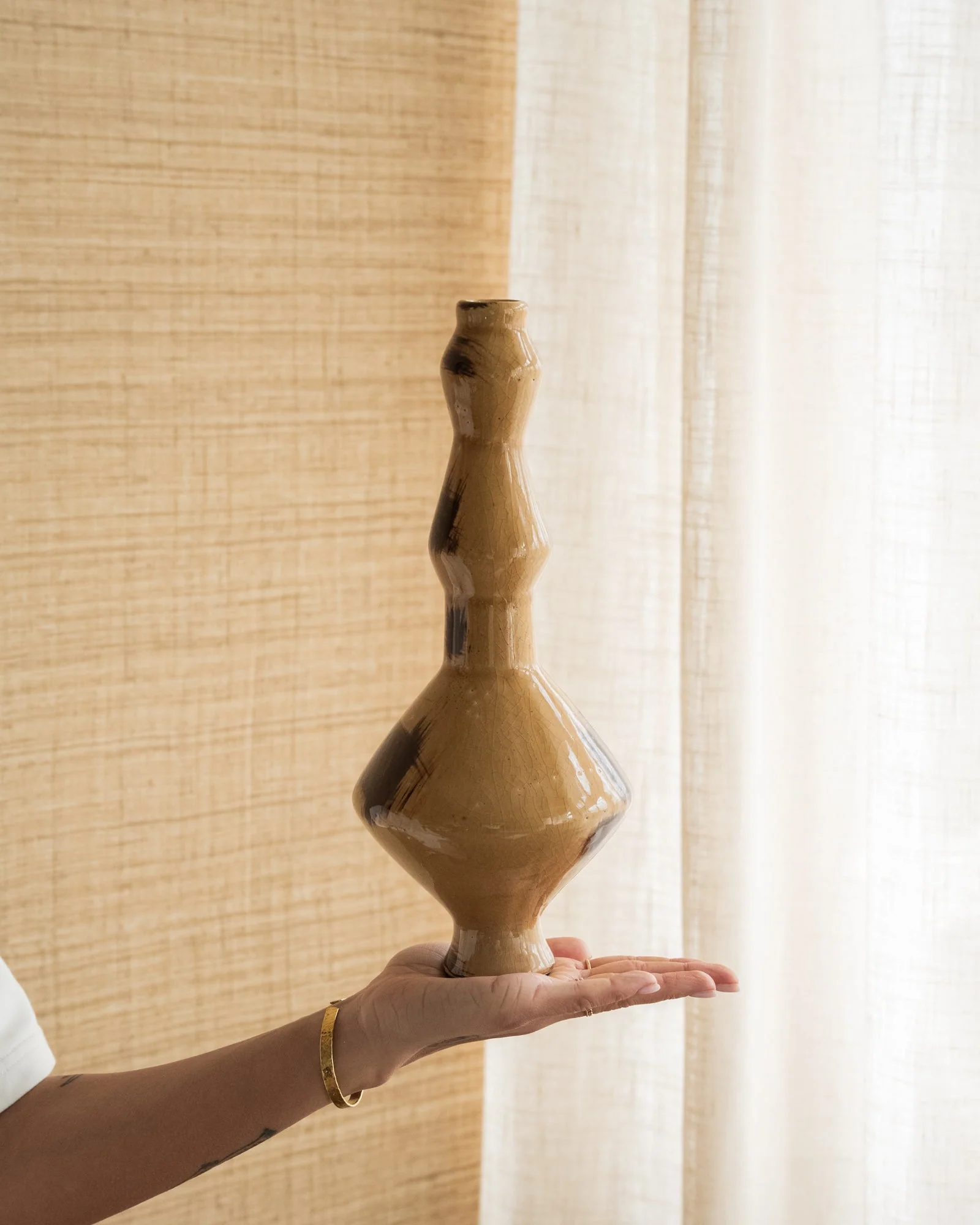 Kandelaar Ceramic Obelisk Honey Brown - Image 3