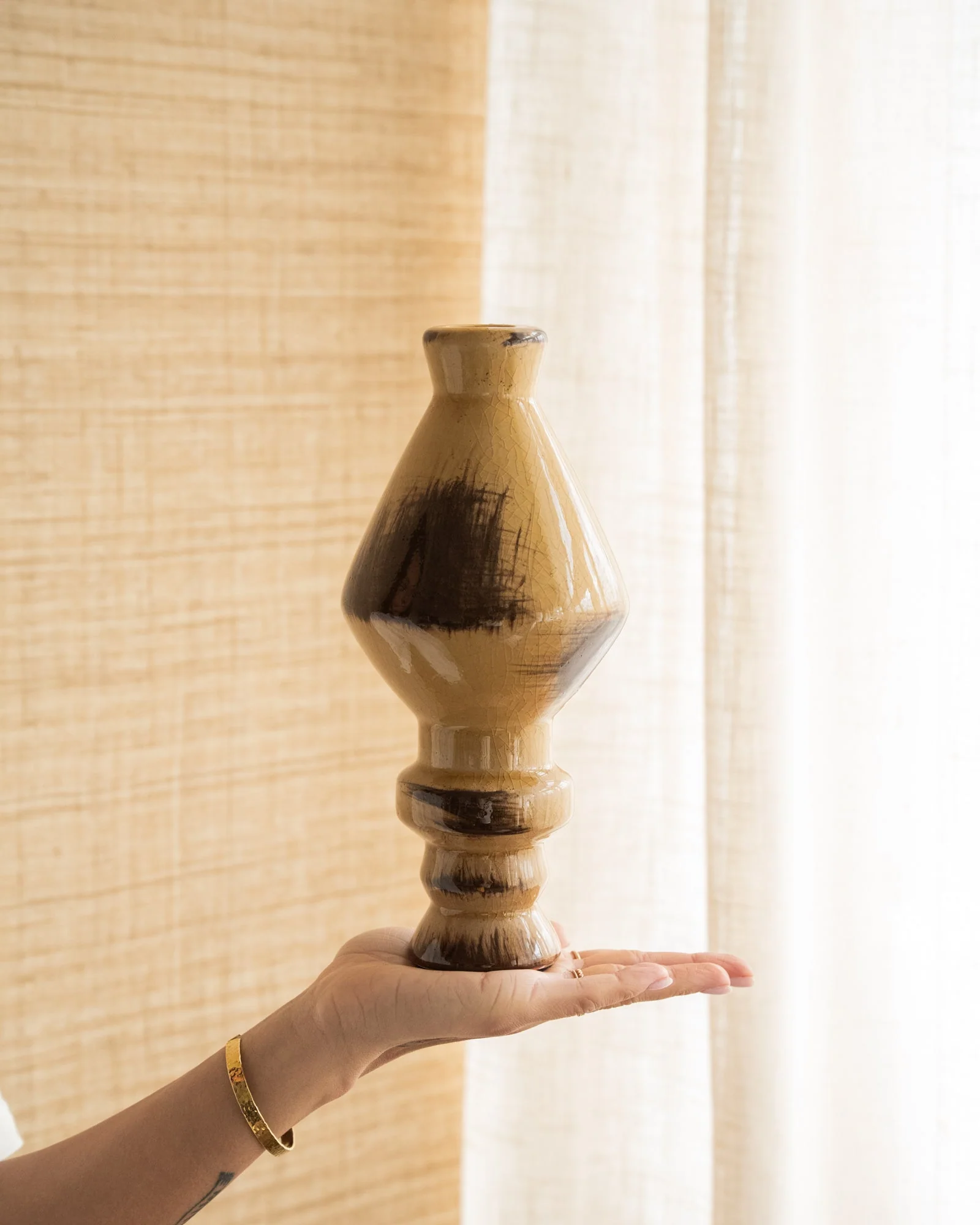 Kandelaar Ceramic Obelisk Honey Brown - Image 4