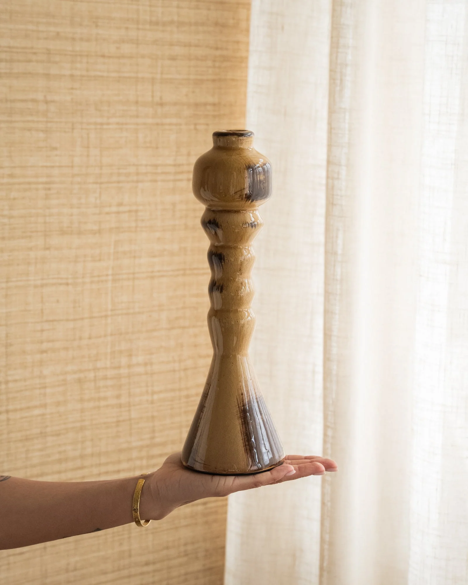 Kandelaar Ceramic Obelisk Honey Brown - Image 5