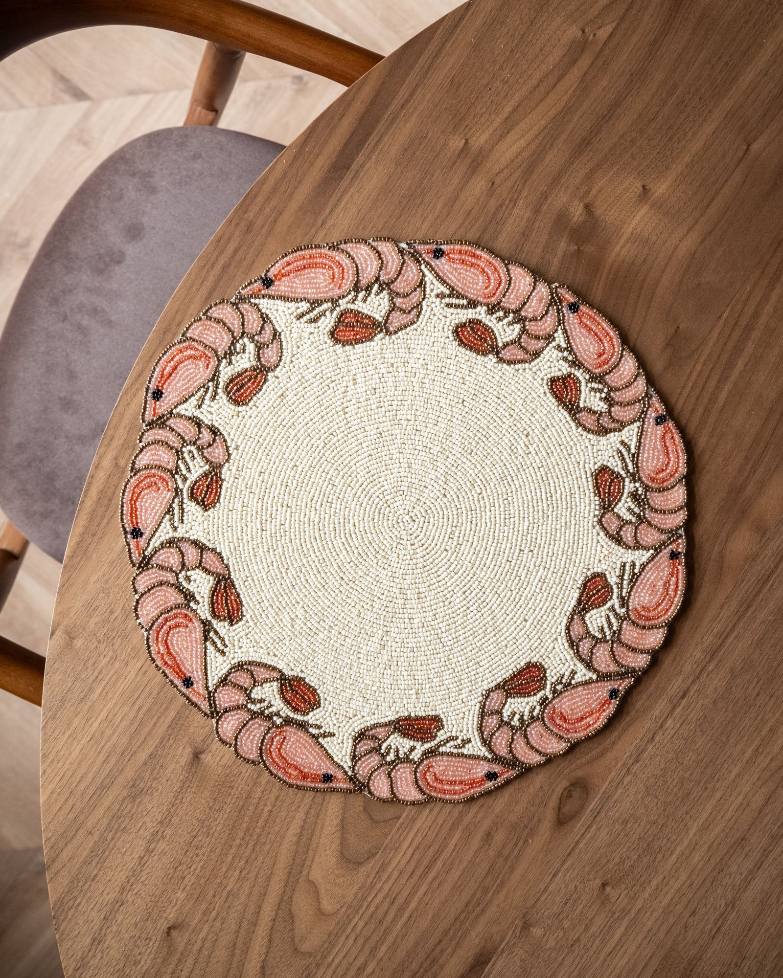 Placemat Beaded Prawns Round