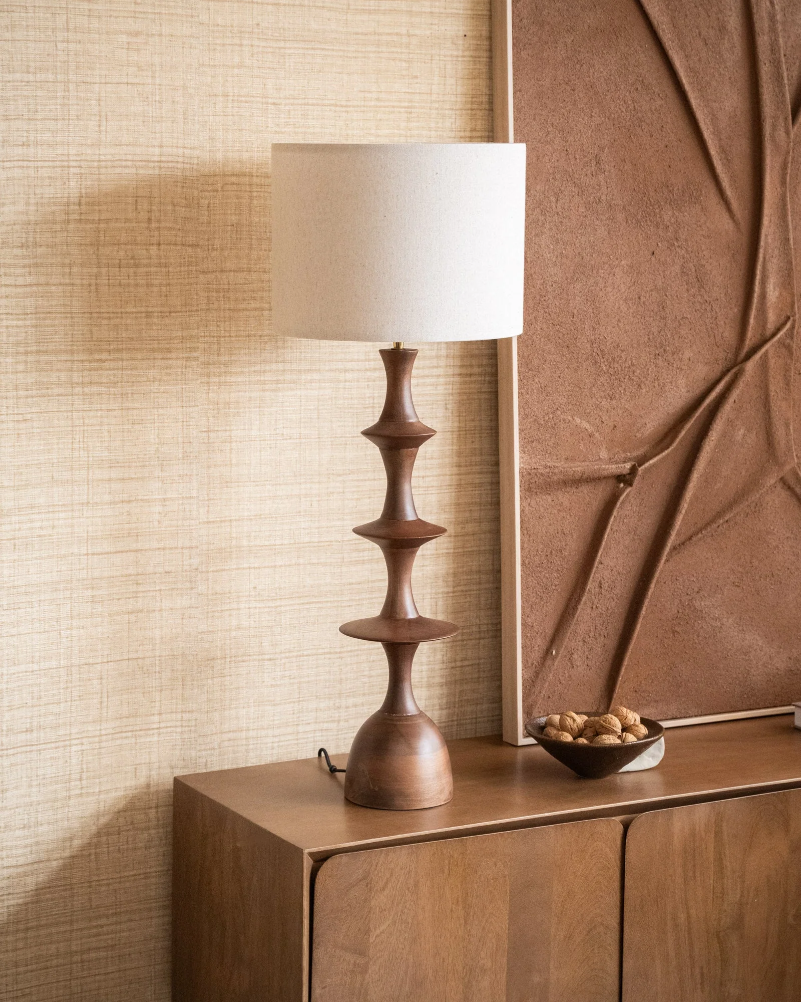 Dutchbone Table Lamp Cath Walnut