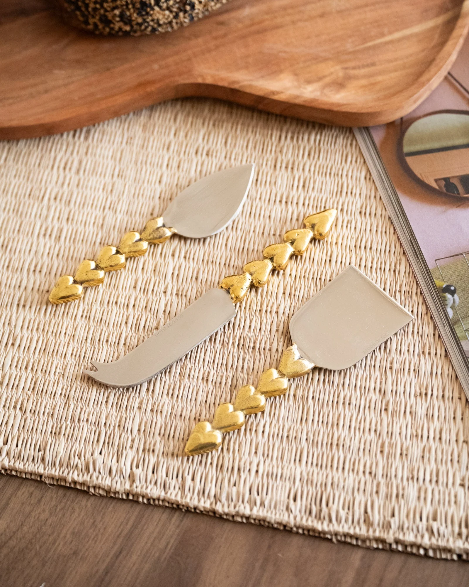 Set van 3 - Handmade GIFT SET Cheese Knives Holly Heart