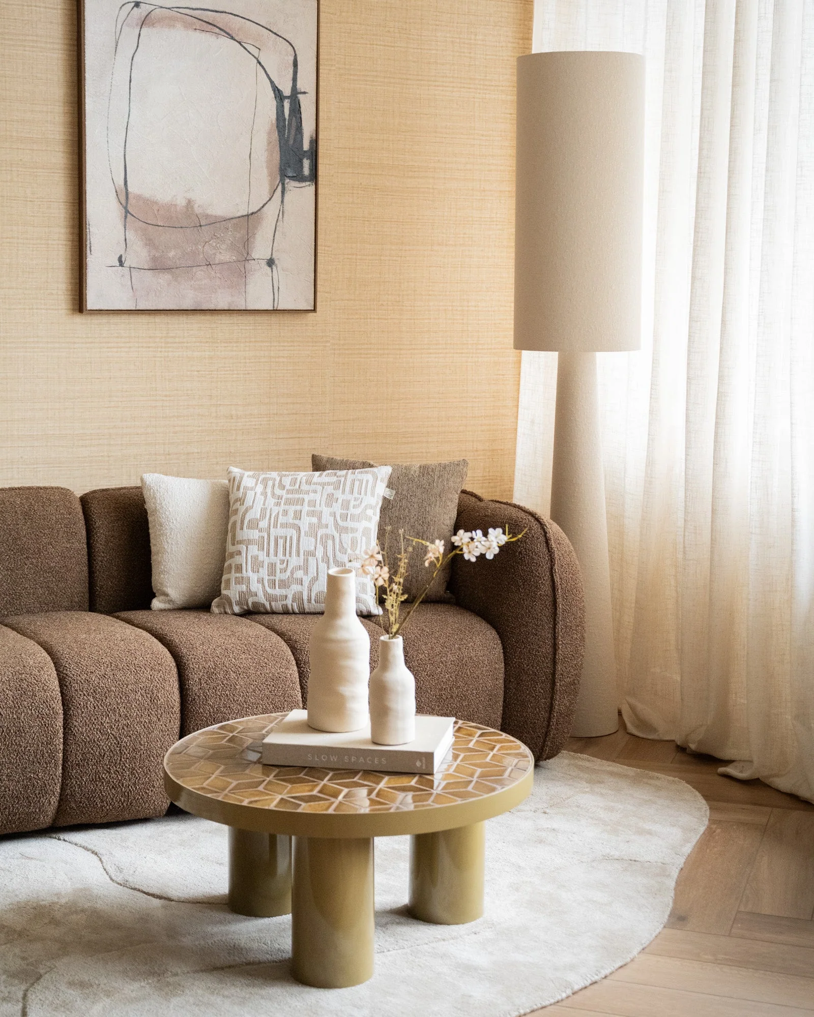 Large Floor Lamp Loft Bouclé Beige - Image 2