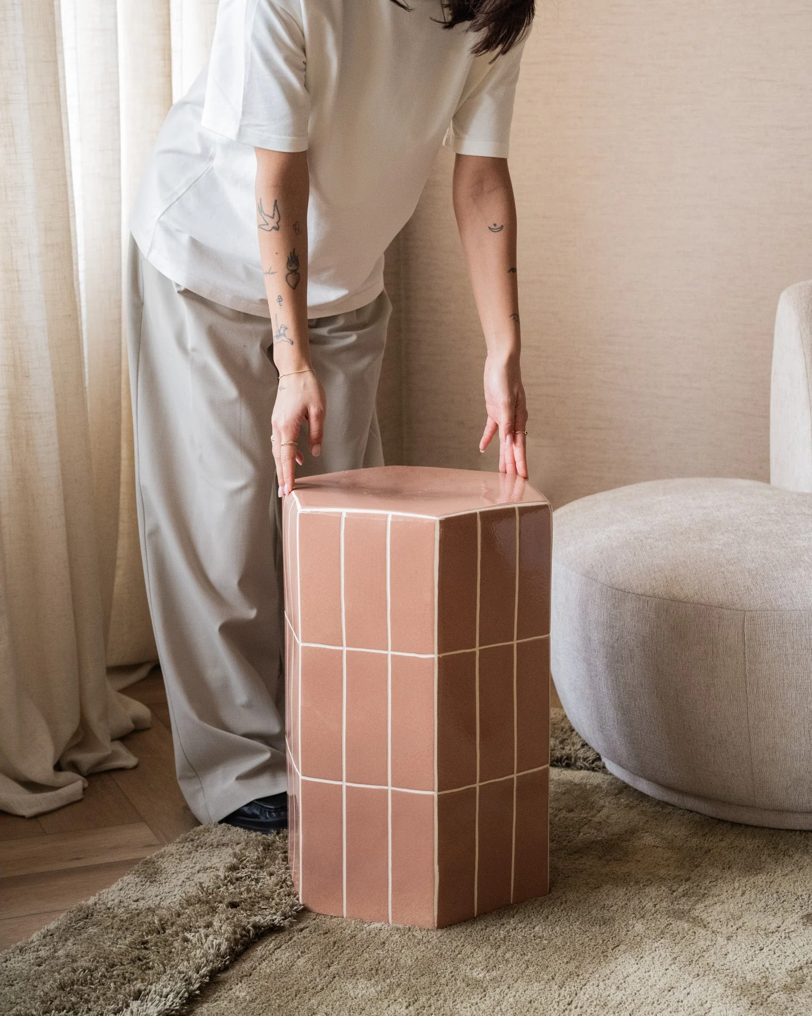 Bijzettafel Plu Tiles Old Pink