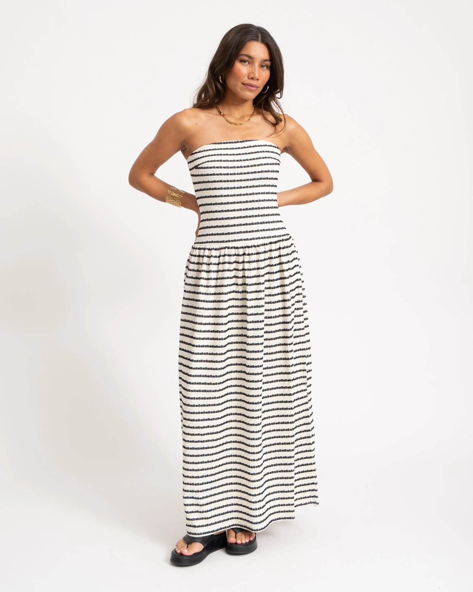 Dropped Waist Bandeau Dress Wit