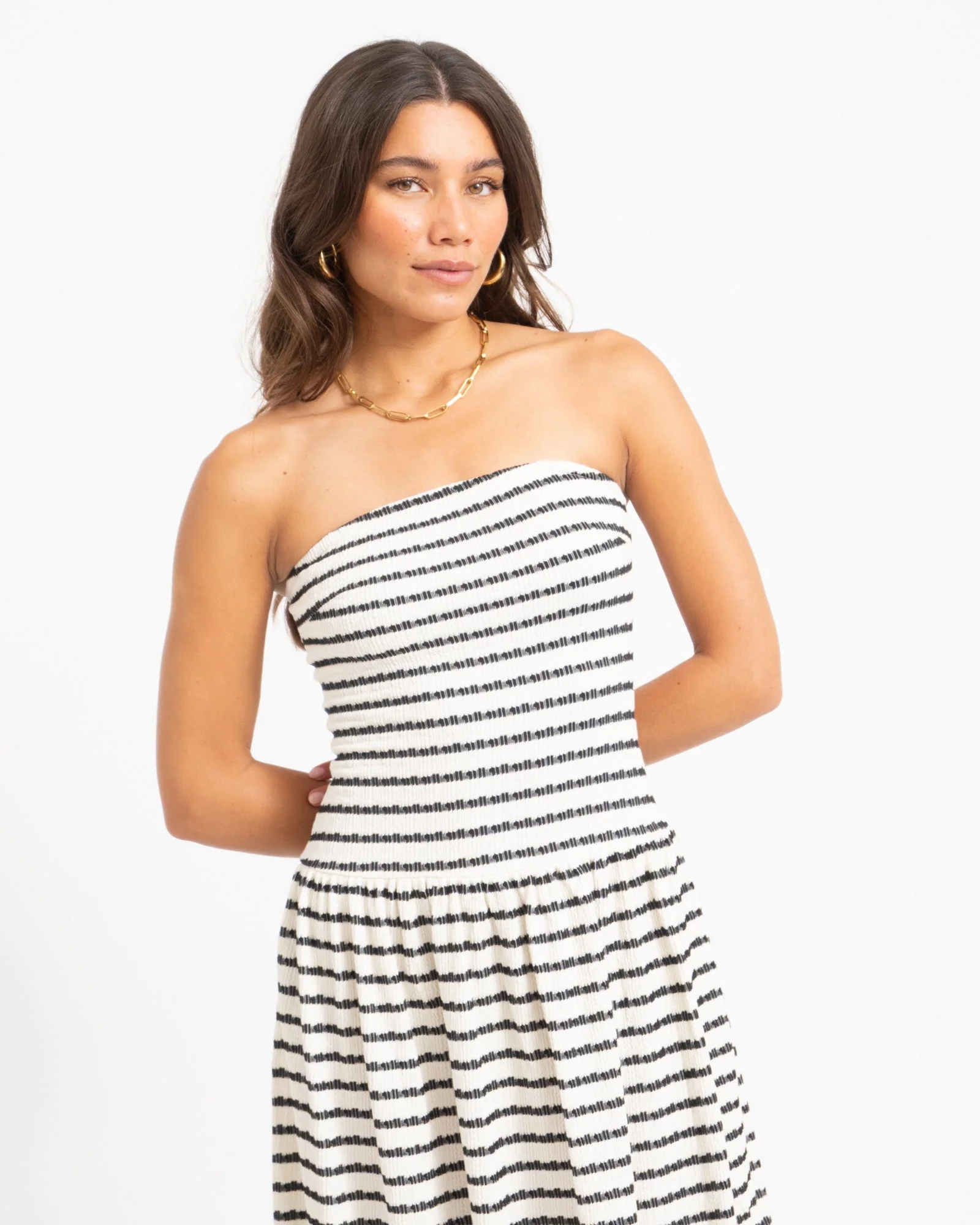 Dropped Waist Bandeau Dress Wit - Image 2