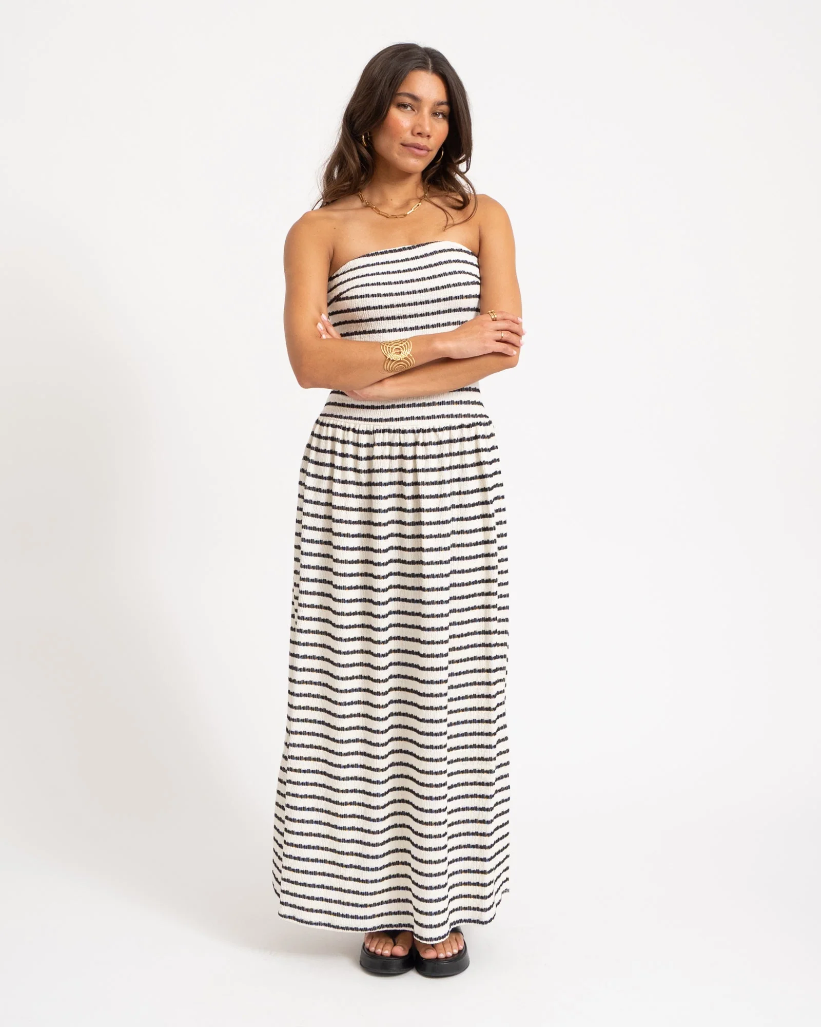 Dropped Waist Bandeau Dress Wit - Image 3