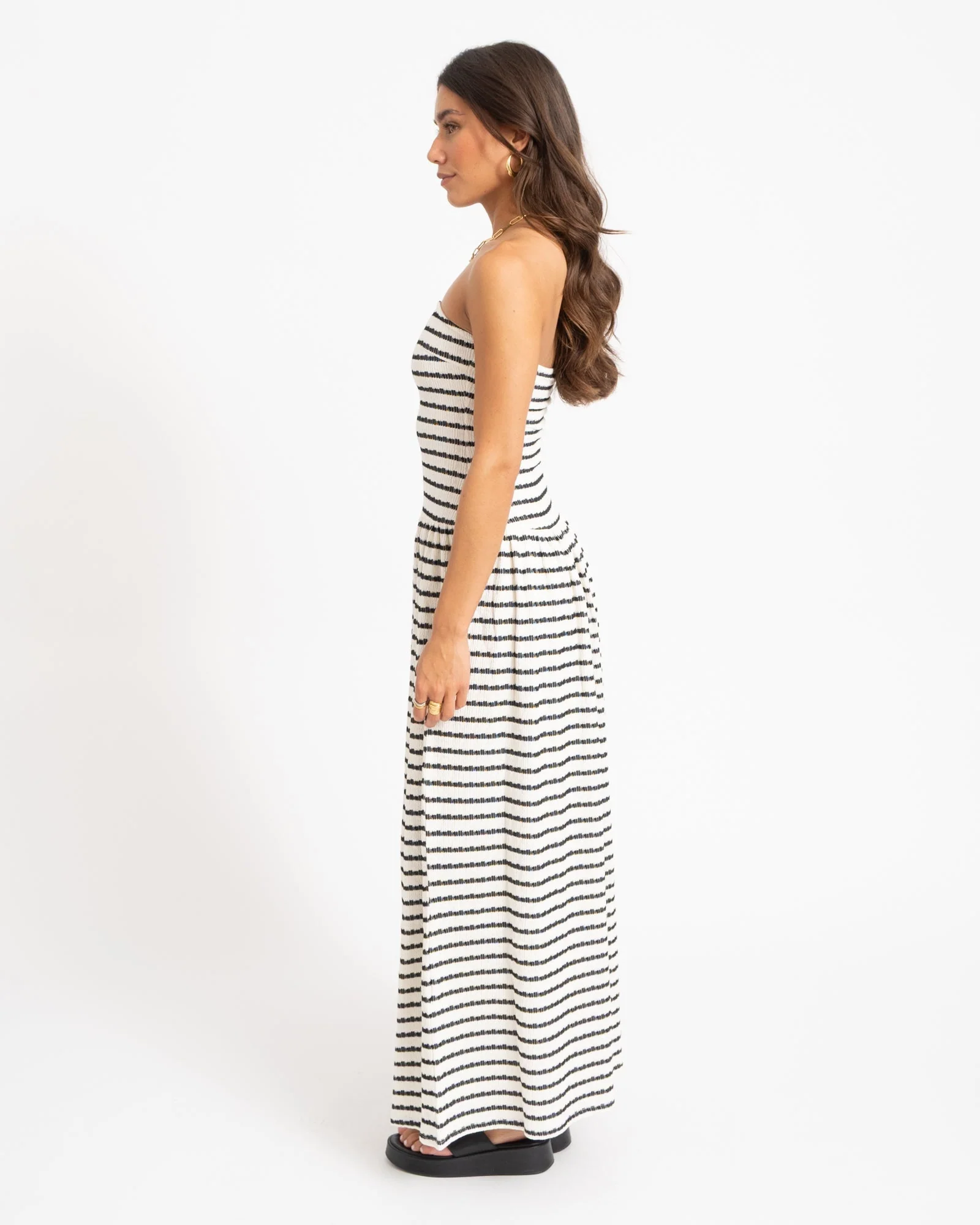 Dropped Waist Bandeau Dress Wit - Image 4
