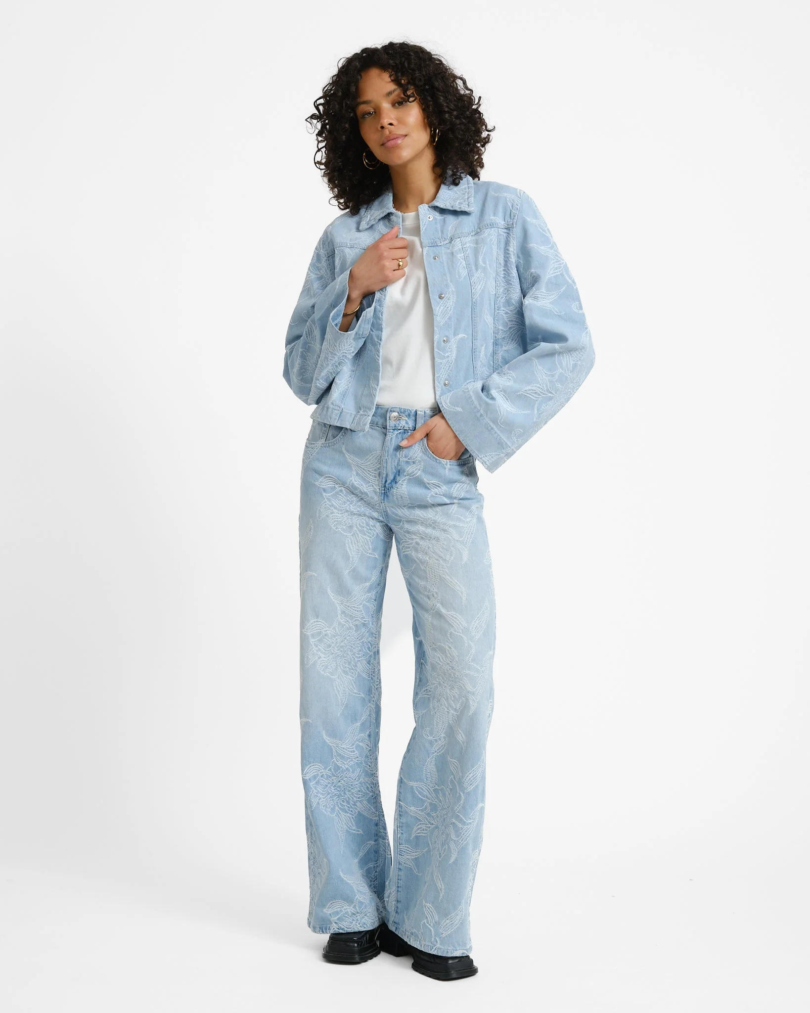 Embroidery Denim Shirt Blue