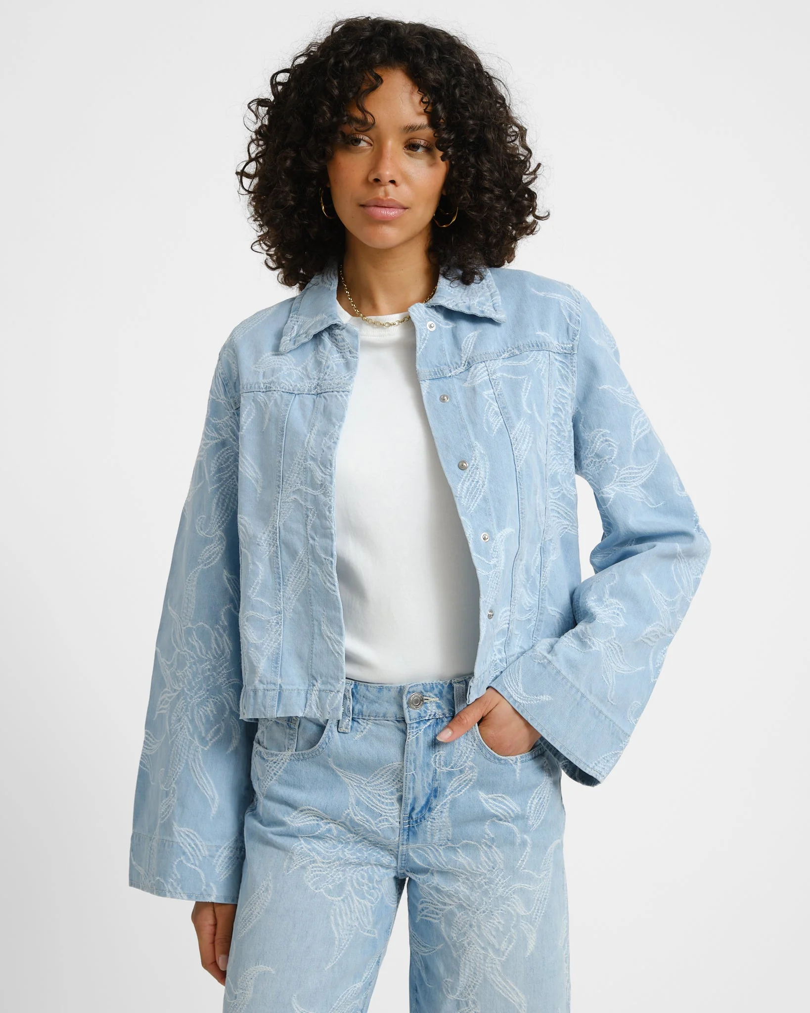 Embroidery Denim Shirt Blue - Image 4