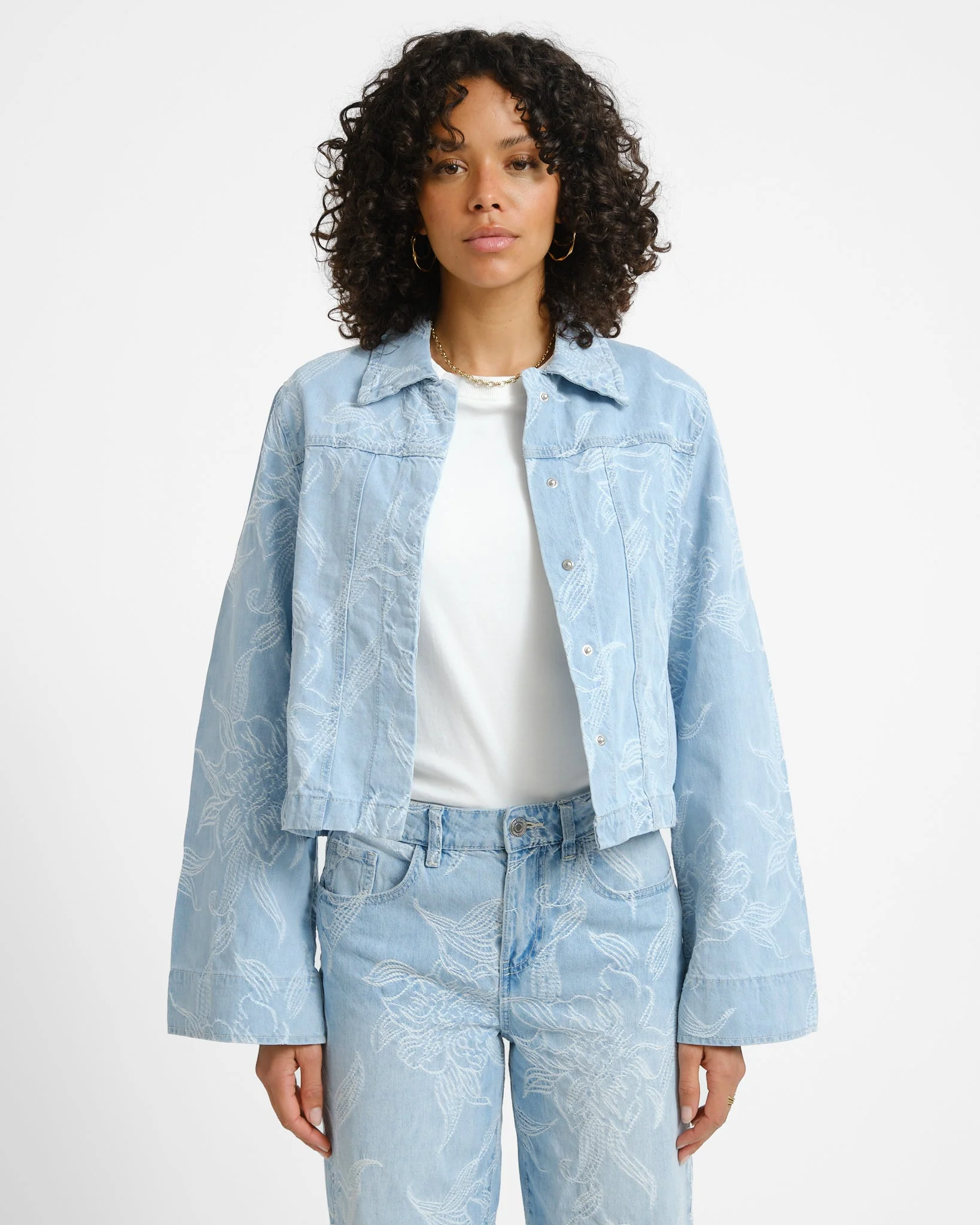 Embroidery Denim Shirt Blue - Image 5