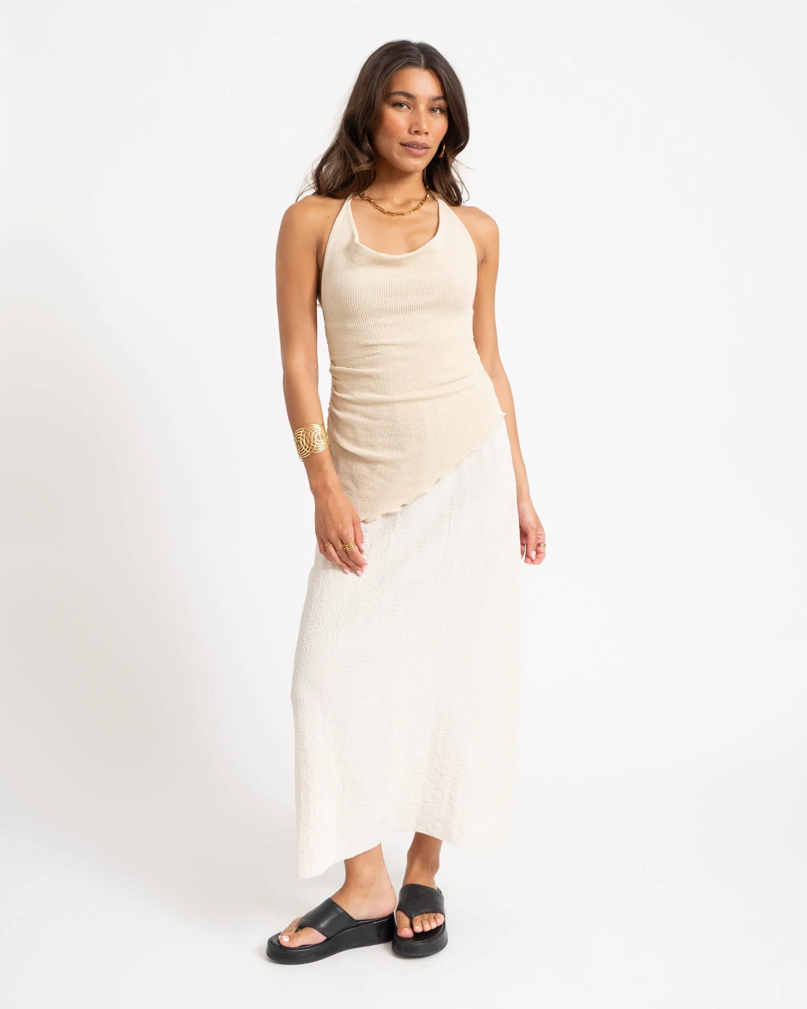 Halterneck Knitted Dress Zand