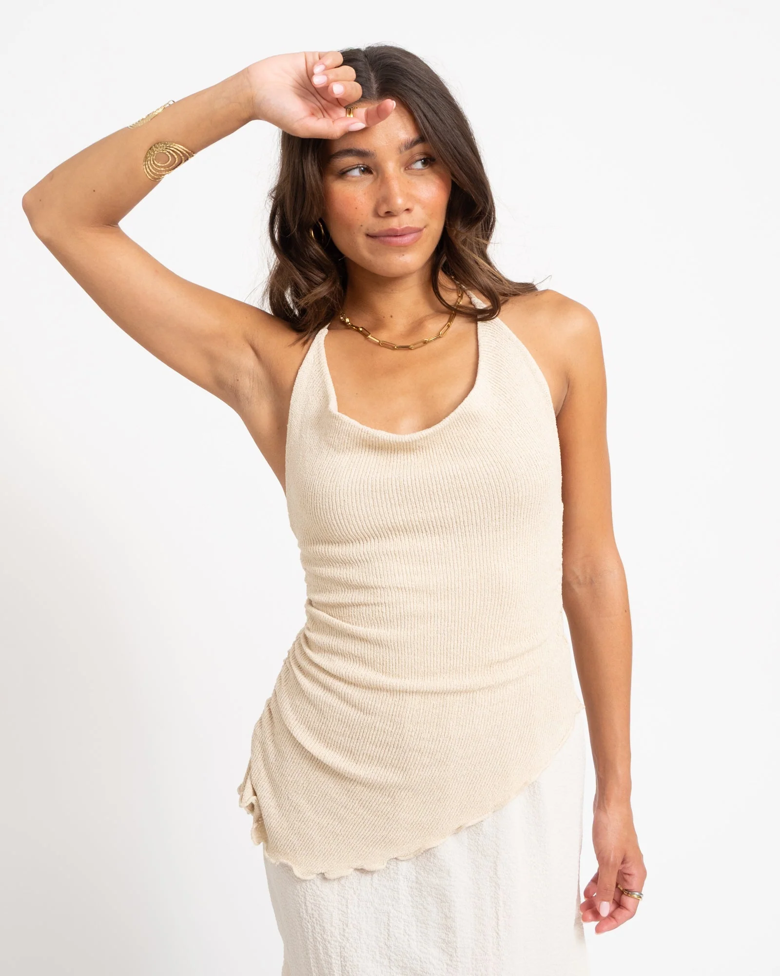 Halterneck Knitted Dress Zand - Image 3