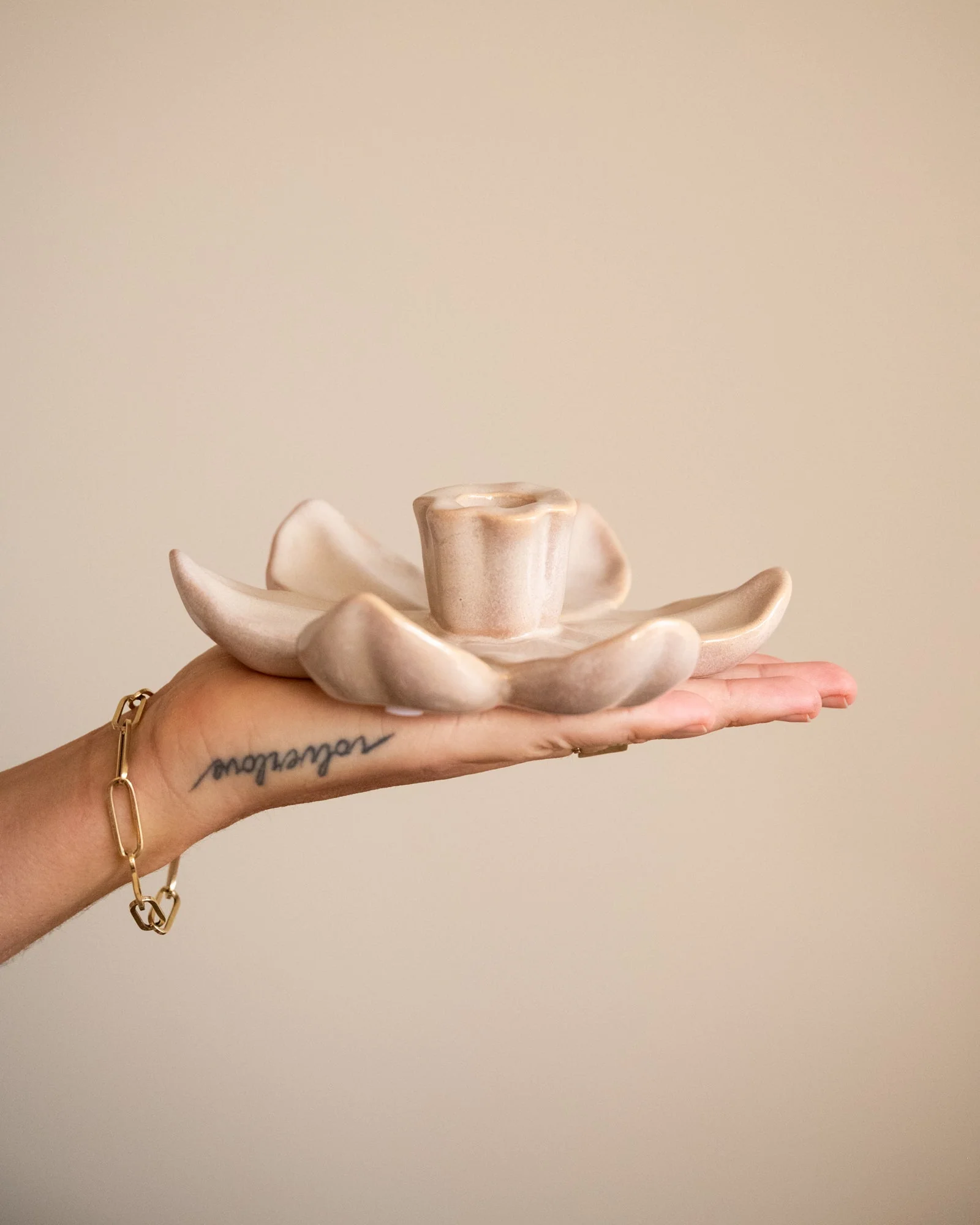 Candle Holder Lotus Beige - Image 5