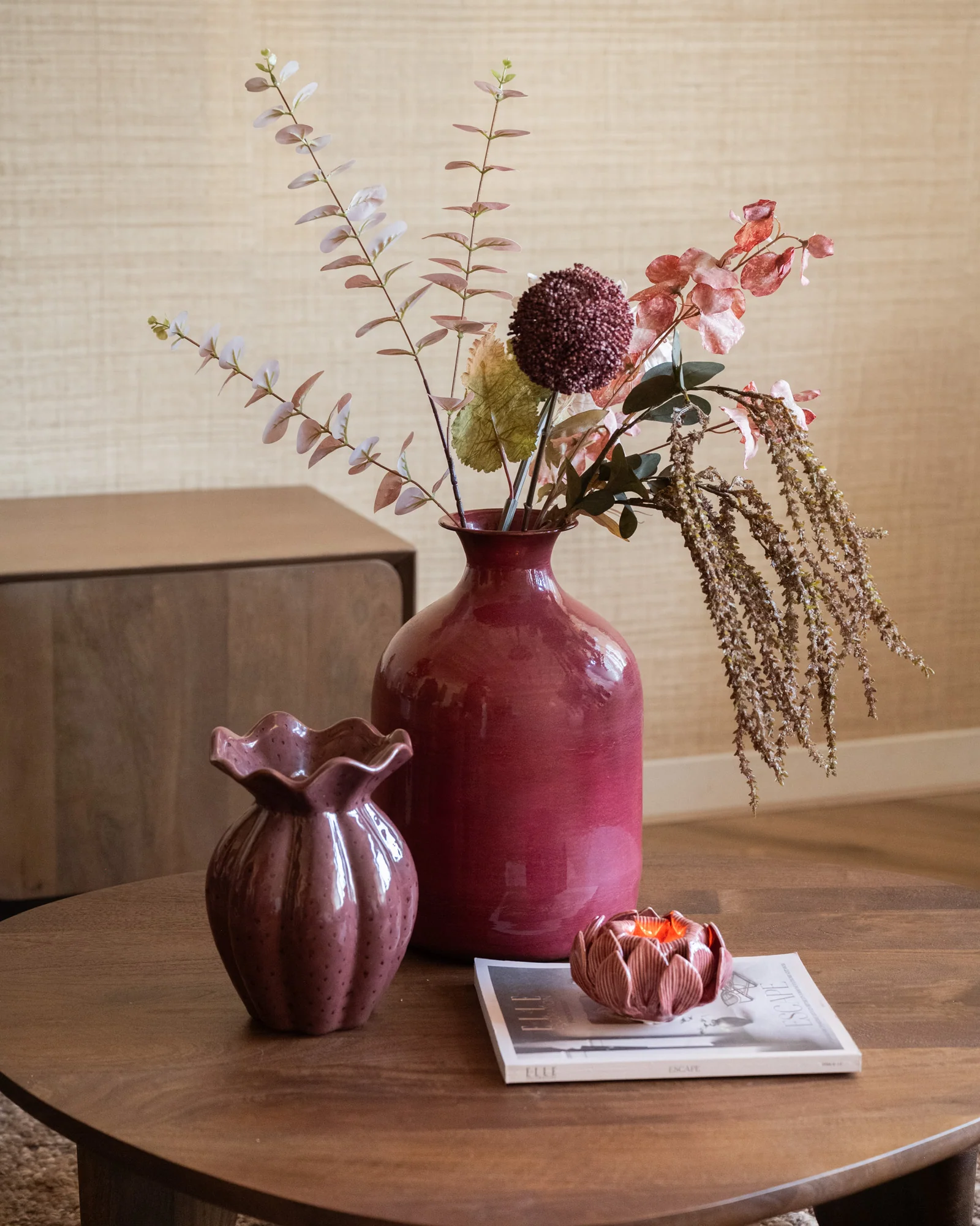Large Deco Vase Metal Burgundy