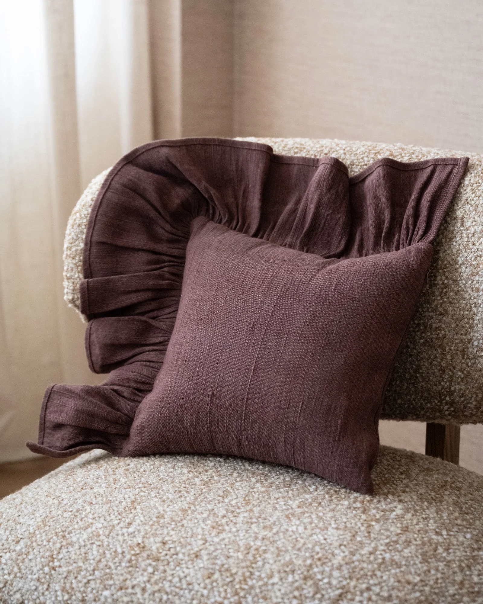 HKLIVING Kussen Ruffel Bruin
