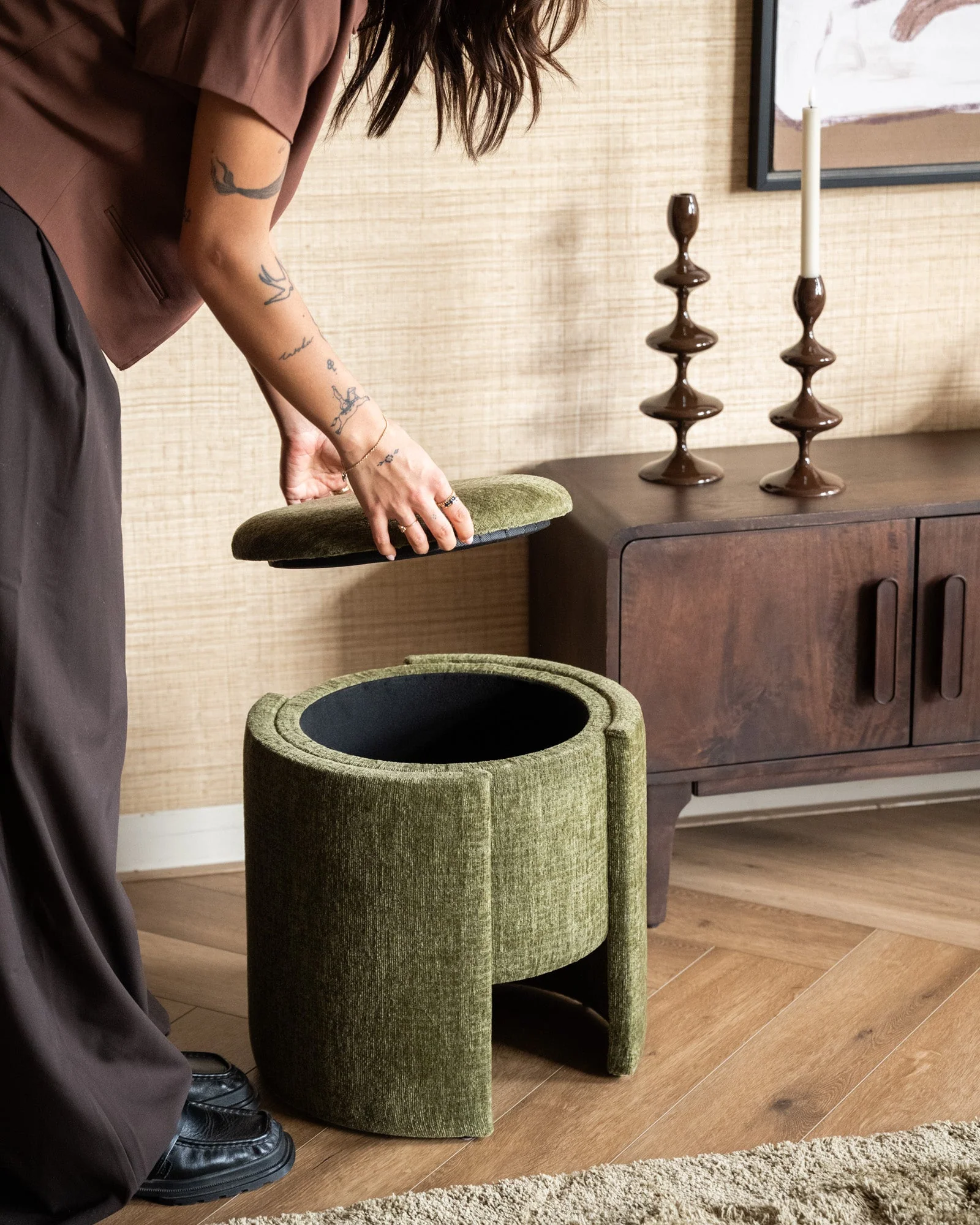 Storage Pouf Wallie Olive Green - Image 4