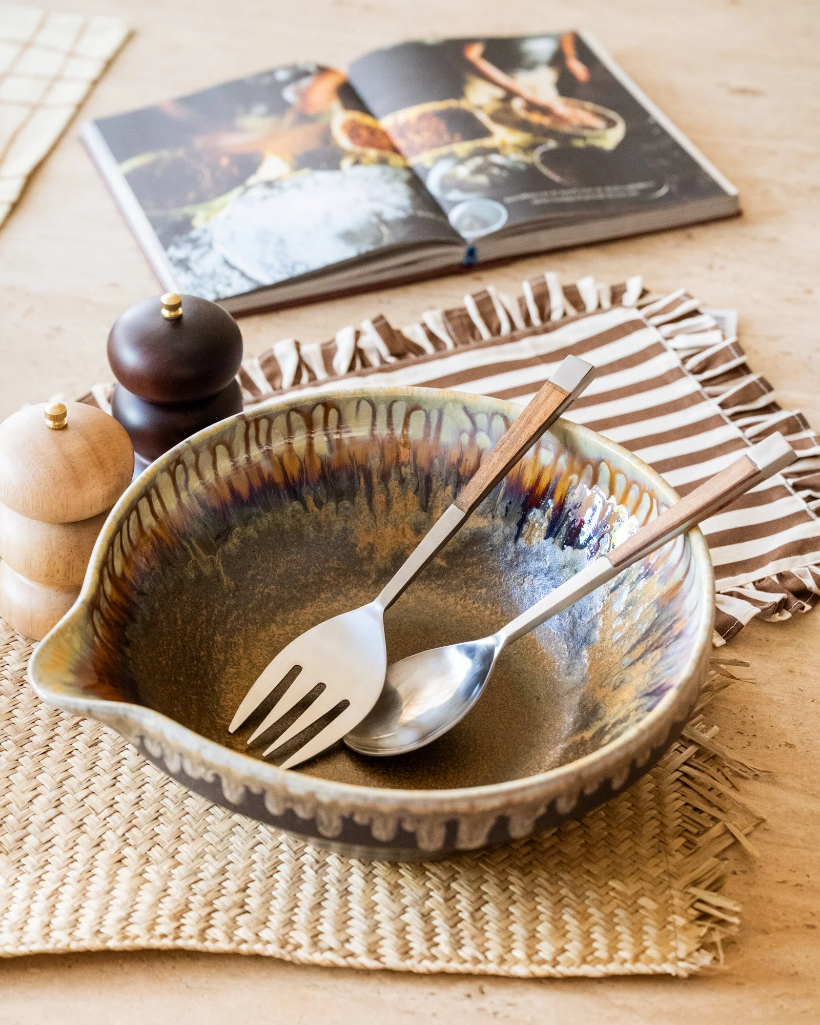 Saladebestek Chroom Hout