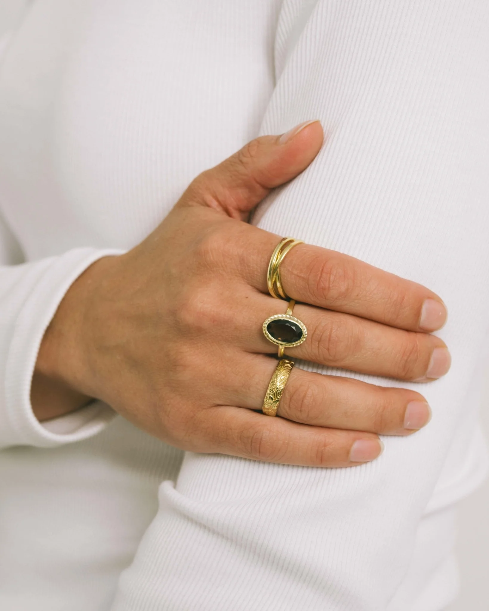 Vintage Luna Smoky Quartz Ring Goud