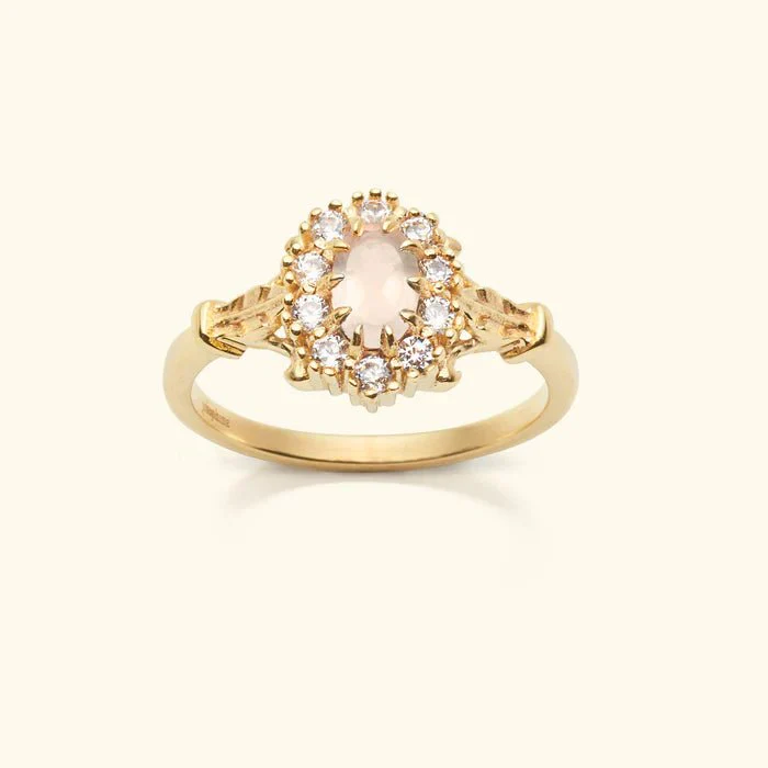 Vintage Rose Quartz Flower Ring Gold - Image 4