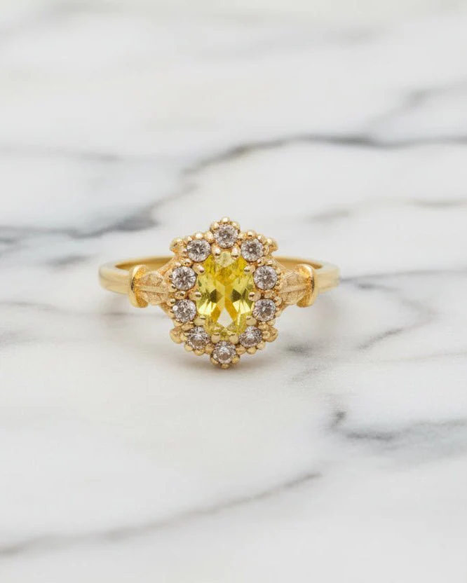 Vintage Yellow Champagne Flower Ring Goud