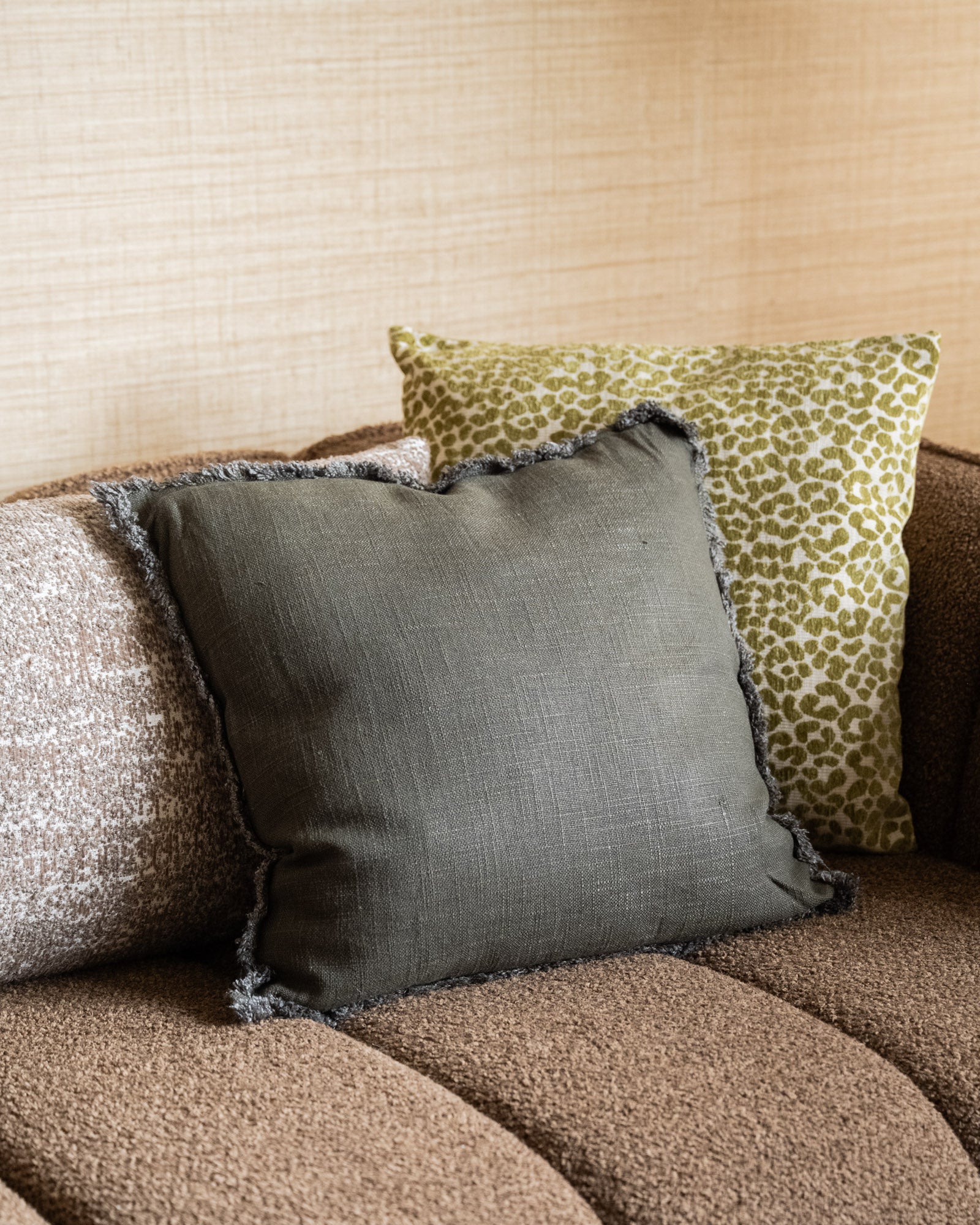 Cushion Isa Fringe Dark Green Linen