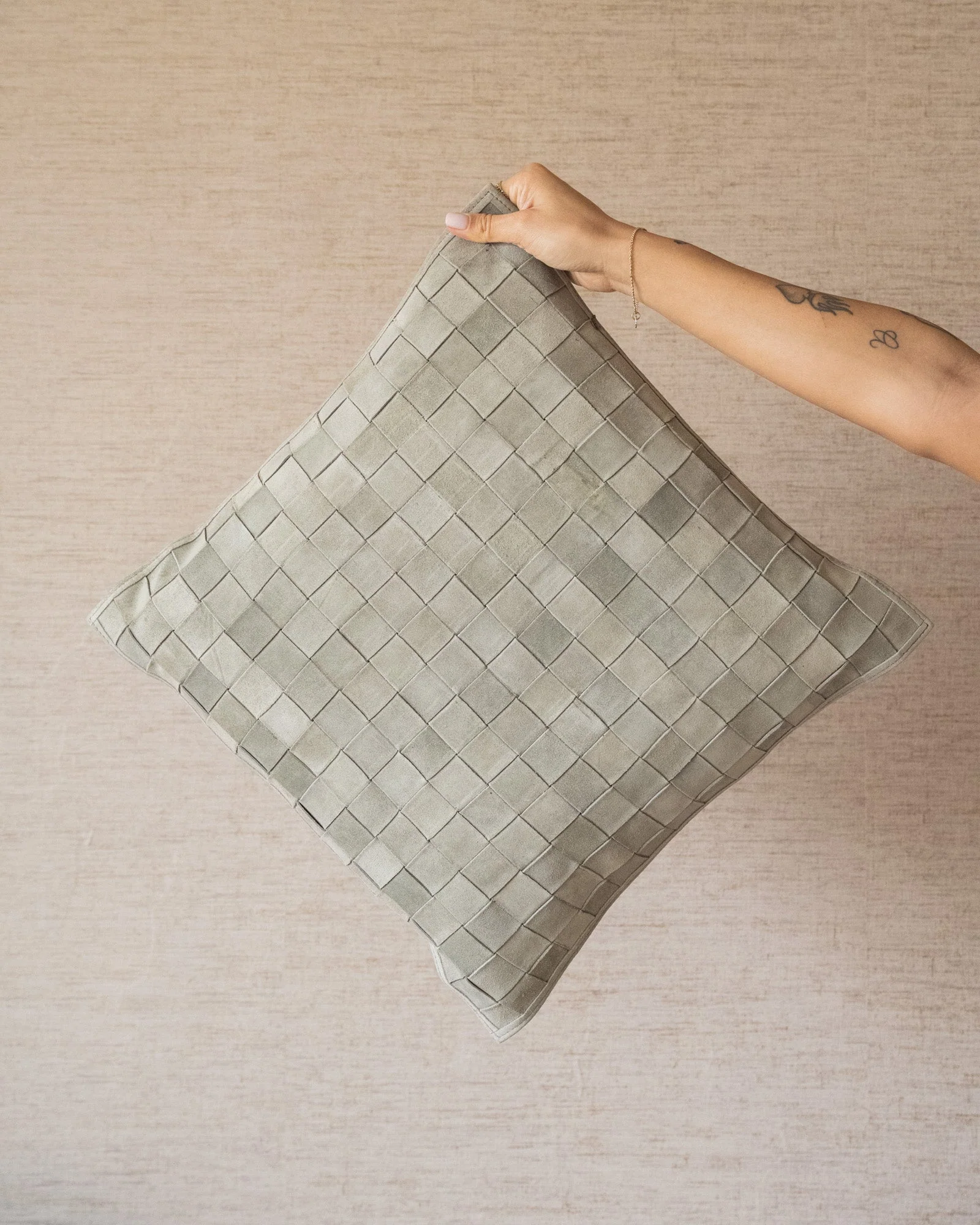 Cushion Leather Patchwork Green - Image 2
