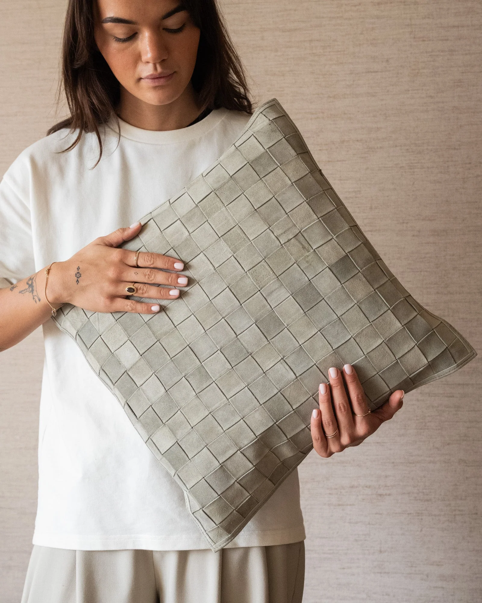 Cushion Leather Patchwork Green - Image 6