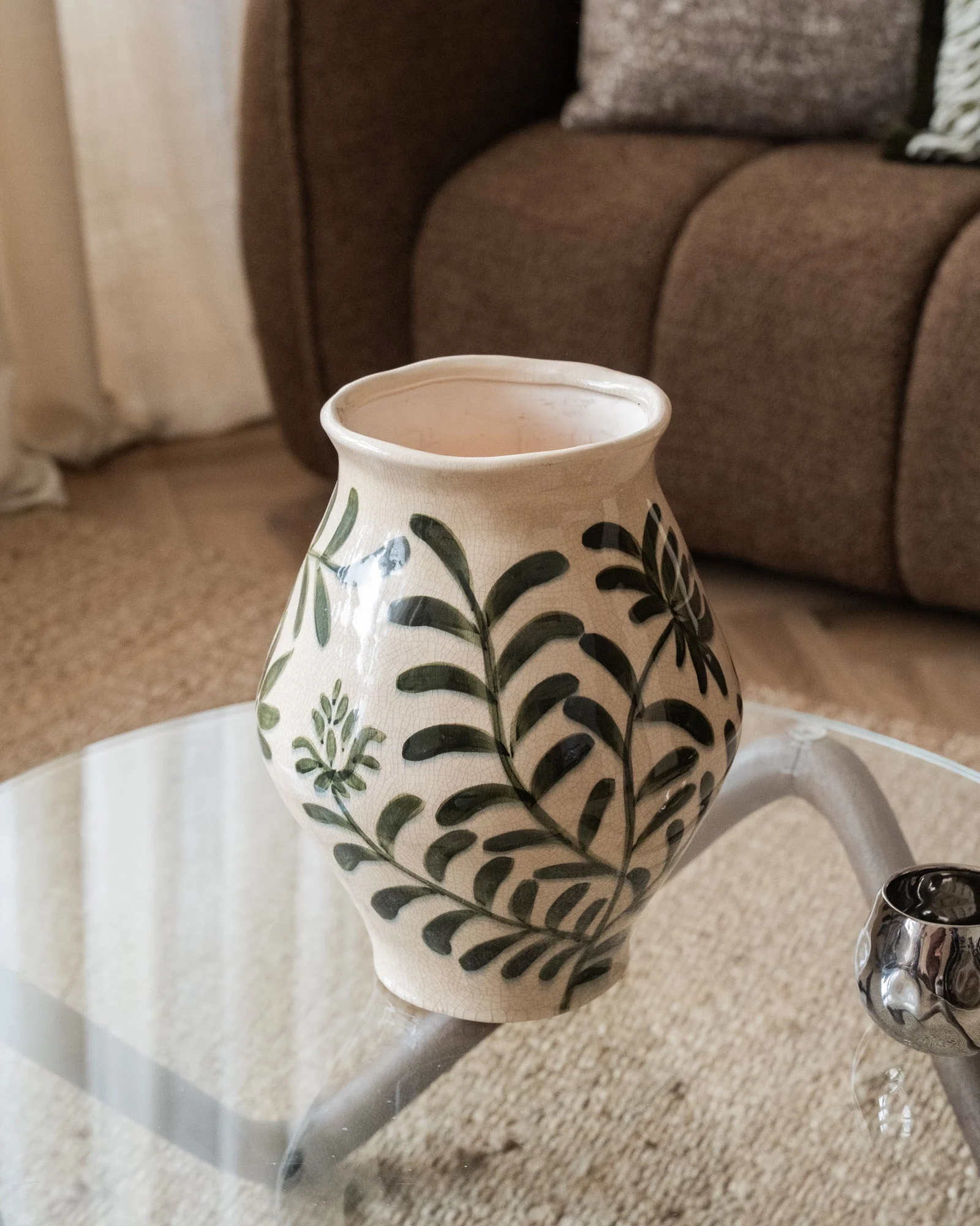 Grote Handgeschilderde Deco Vaas Leaf Green - Image 3