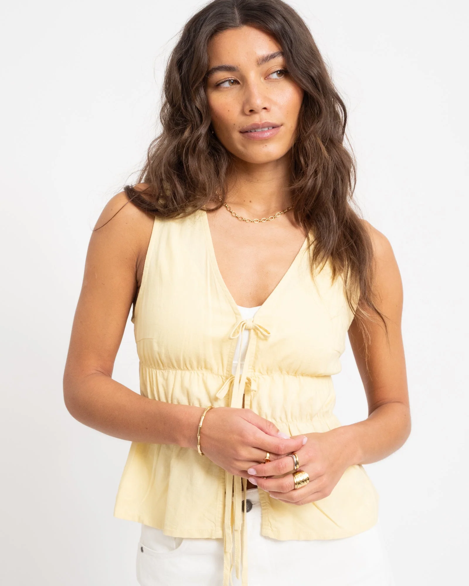 Almira Linen Blend Tie Top Sunlight
