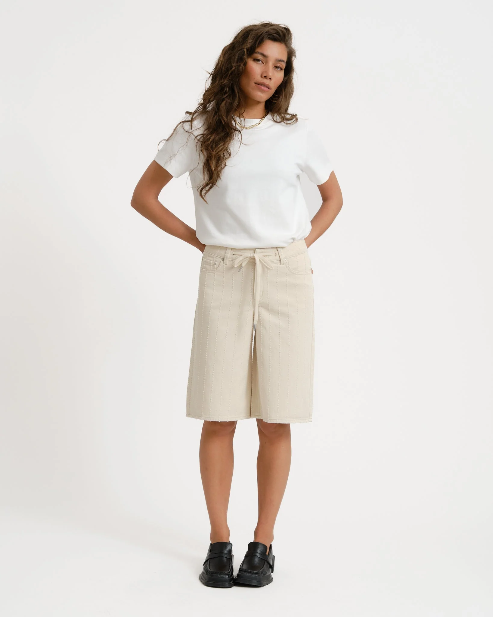 Amy Sille Wide Shorts Ecru/Needle stripe
