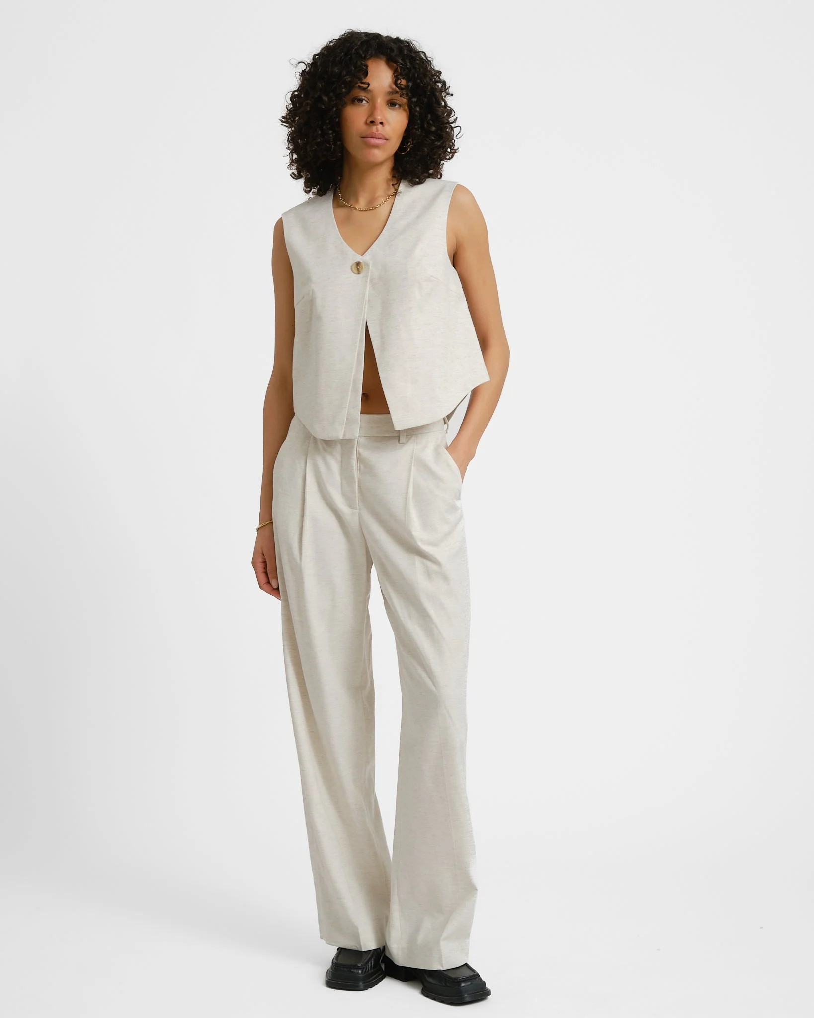 Aya Structured Wide Pant Feather Gray White Melange